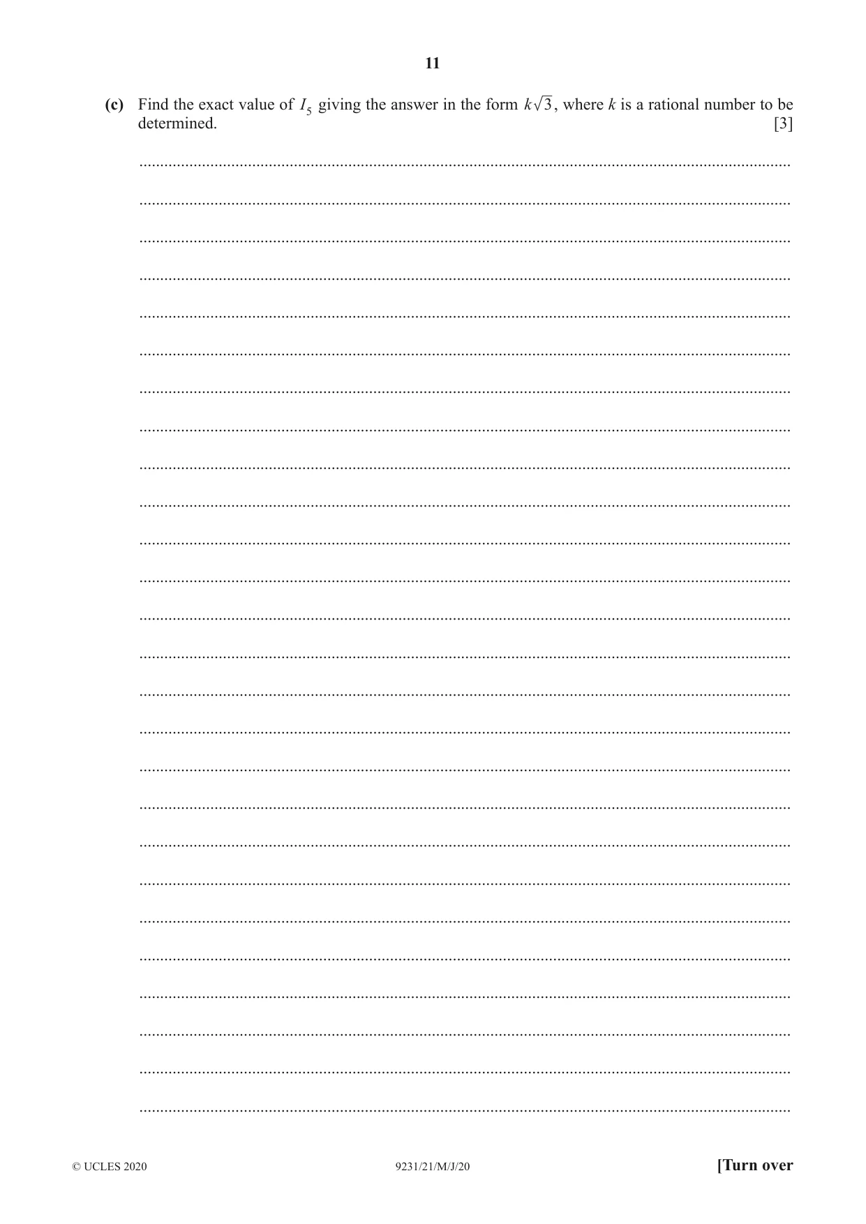 Cambridge A Level Mathematics - Further 9231 2020 May/June Paper 2 · Variant 1 question paper, page 11 of 16