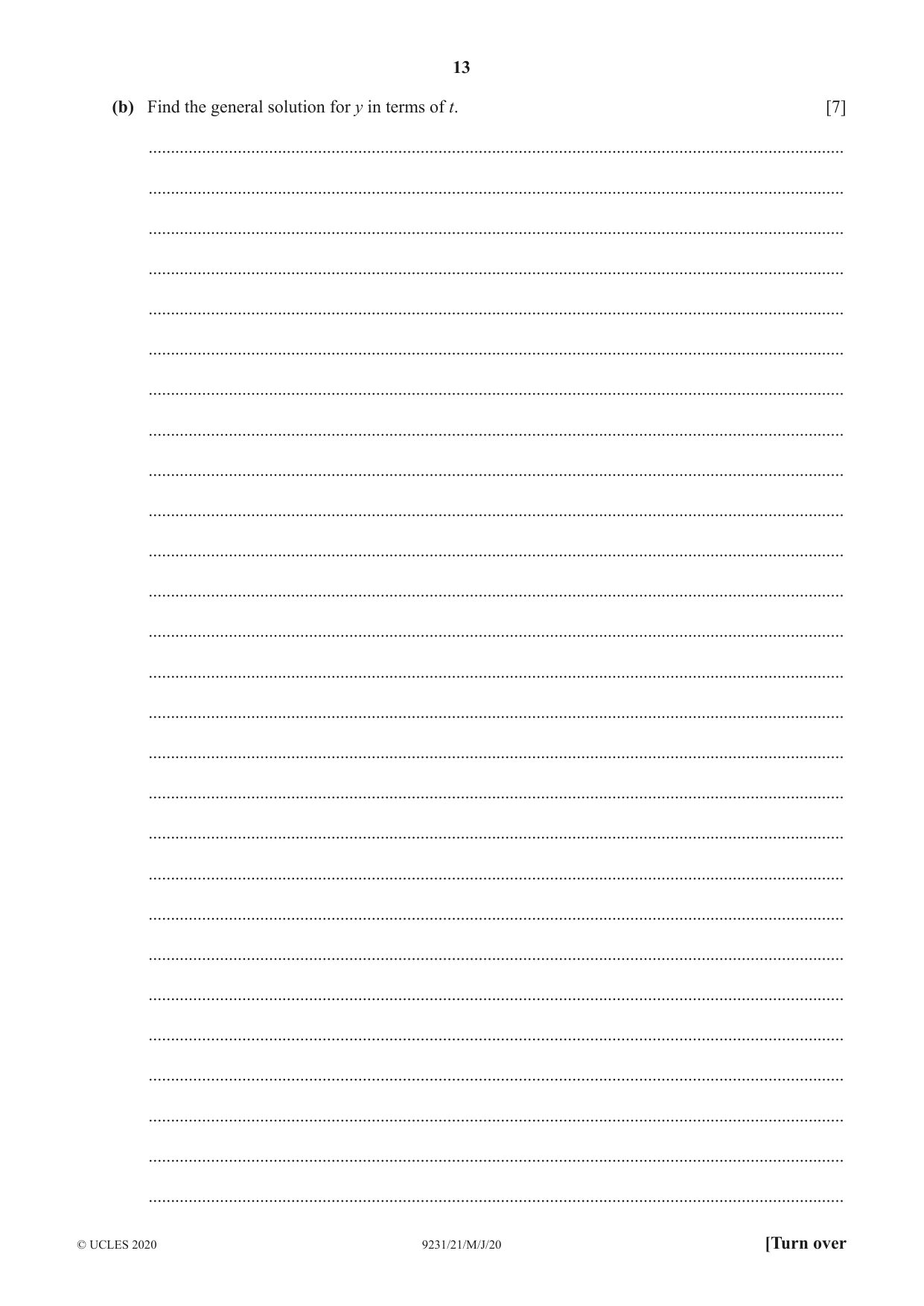 Cambridge A Level Mathematics - Further 9231 2020 May/June Paper 2 · Variant 1 question paper, page 13 of 16