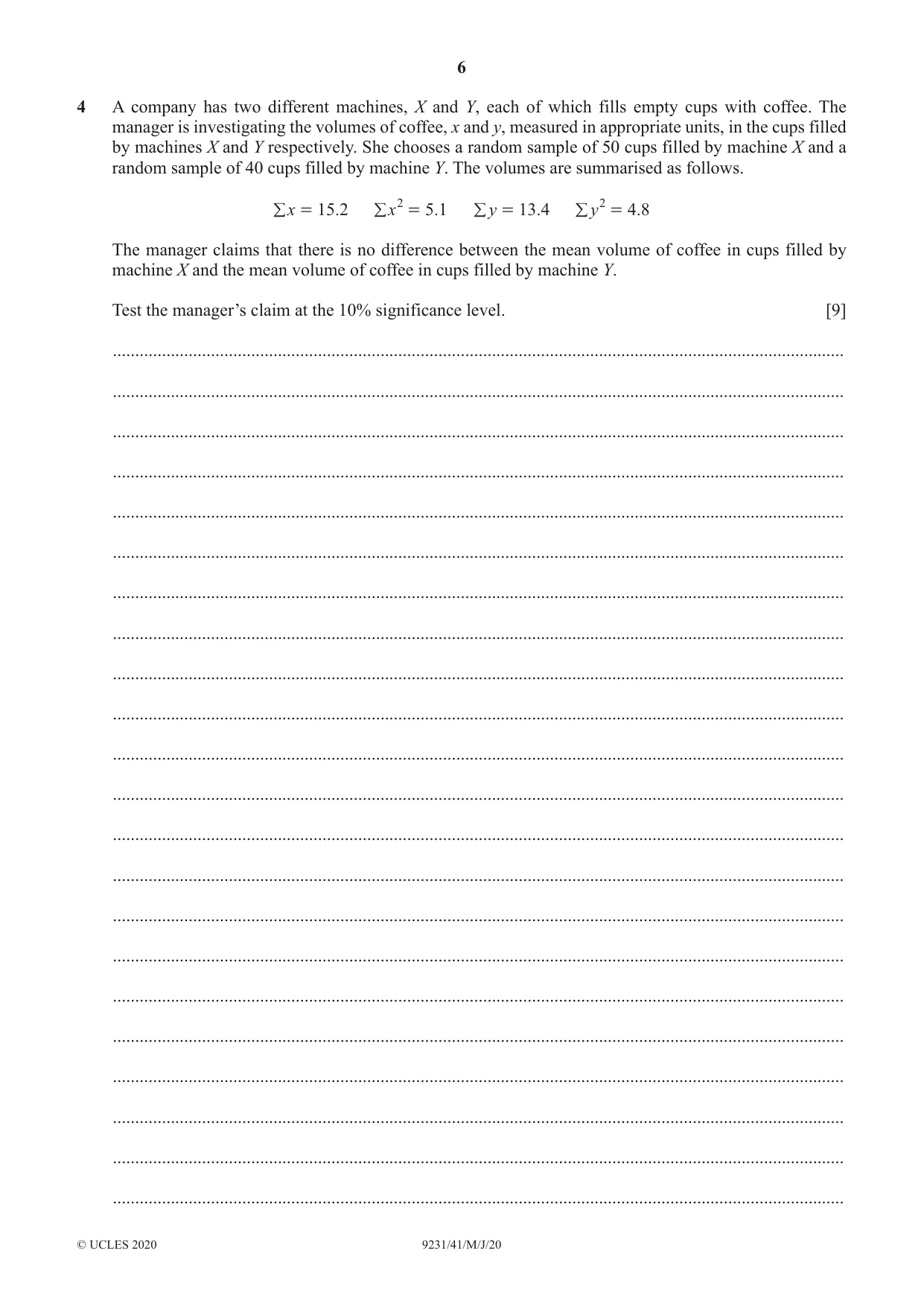 Cambridge A Level Mathematics - Further 9231 2020 May/June Paper 4 · Variant 1 question paper, page 6 of 12
