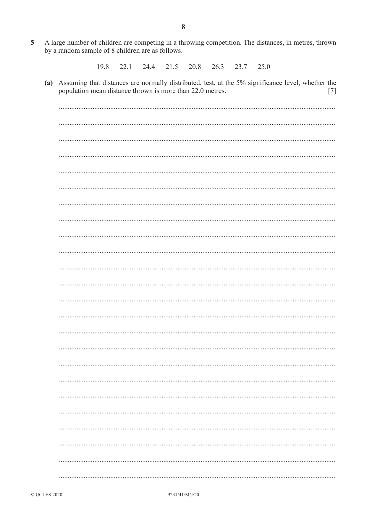 Cambridge A Level Mathematics - Further 9231 2020 May/June Paper 4 · Variant 1 question paper, page 8 of 12