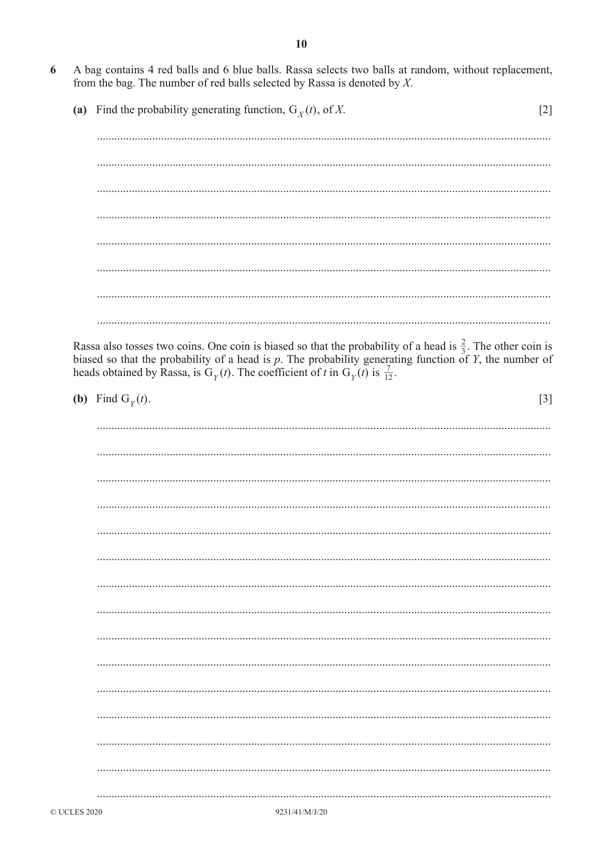 Cambridge A Level Mathematics - Further 9231 2020 May/June Paper 4 · Variant 1 question paper, page 10 of 12
