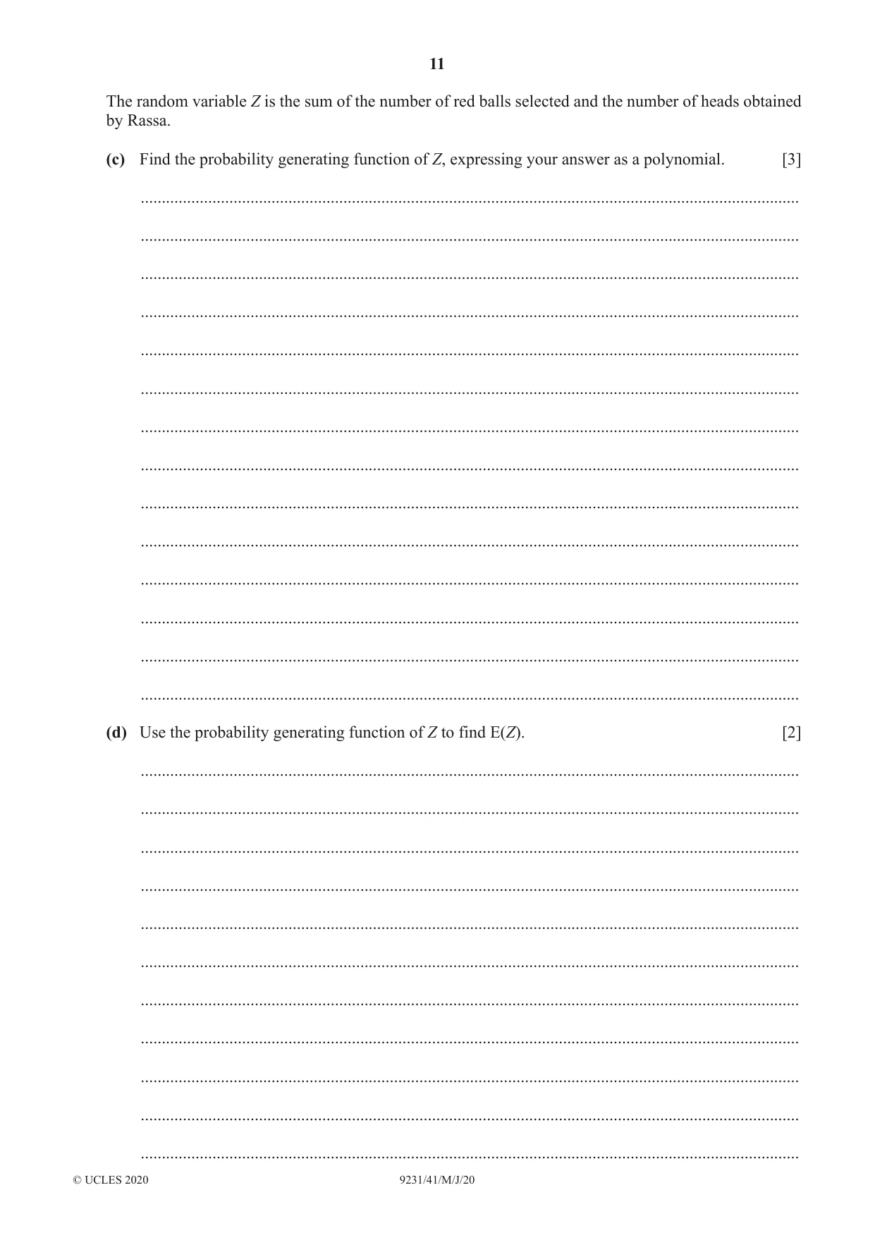 Cambridge A Level Mathematics - Further 9231 2020 May/June Paper 4 · Variant 1 question paper, page 11 of 12