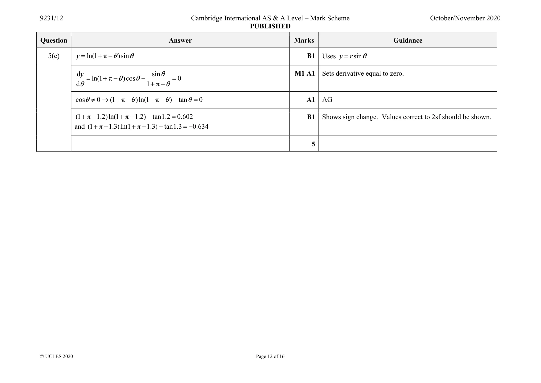 Mark scheme, page 12 of 16