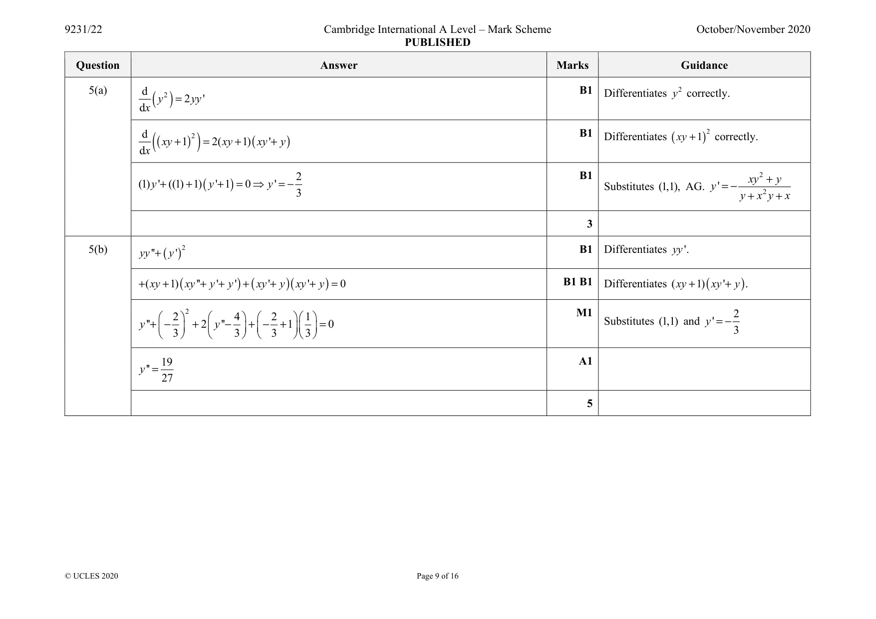 Mark scheme, page 9 of 16