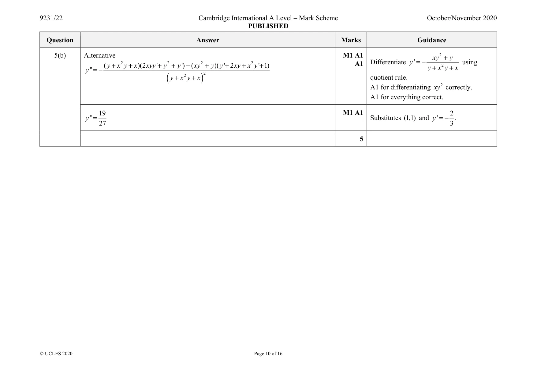 Mark scheme, page 10 of 16