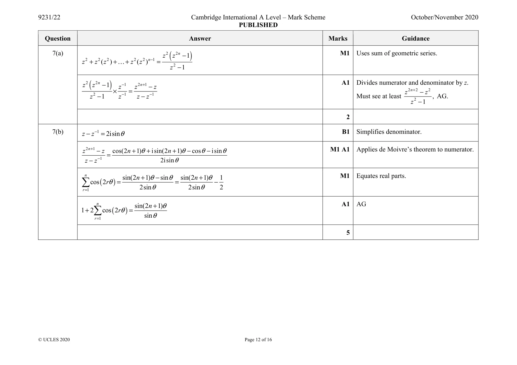 Mark scheme, page 12 of 16