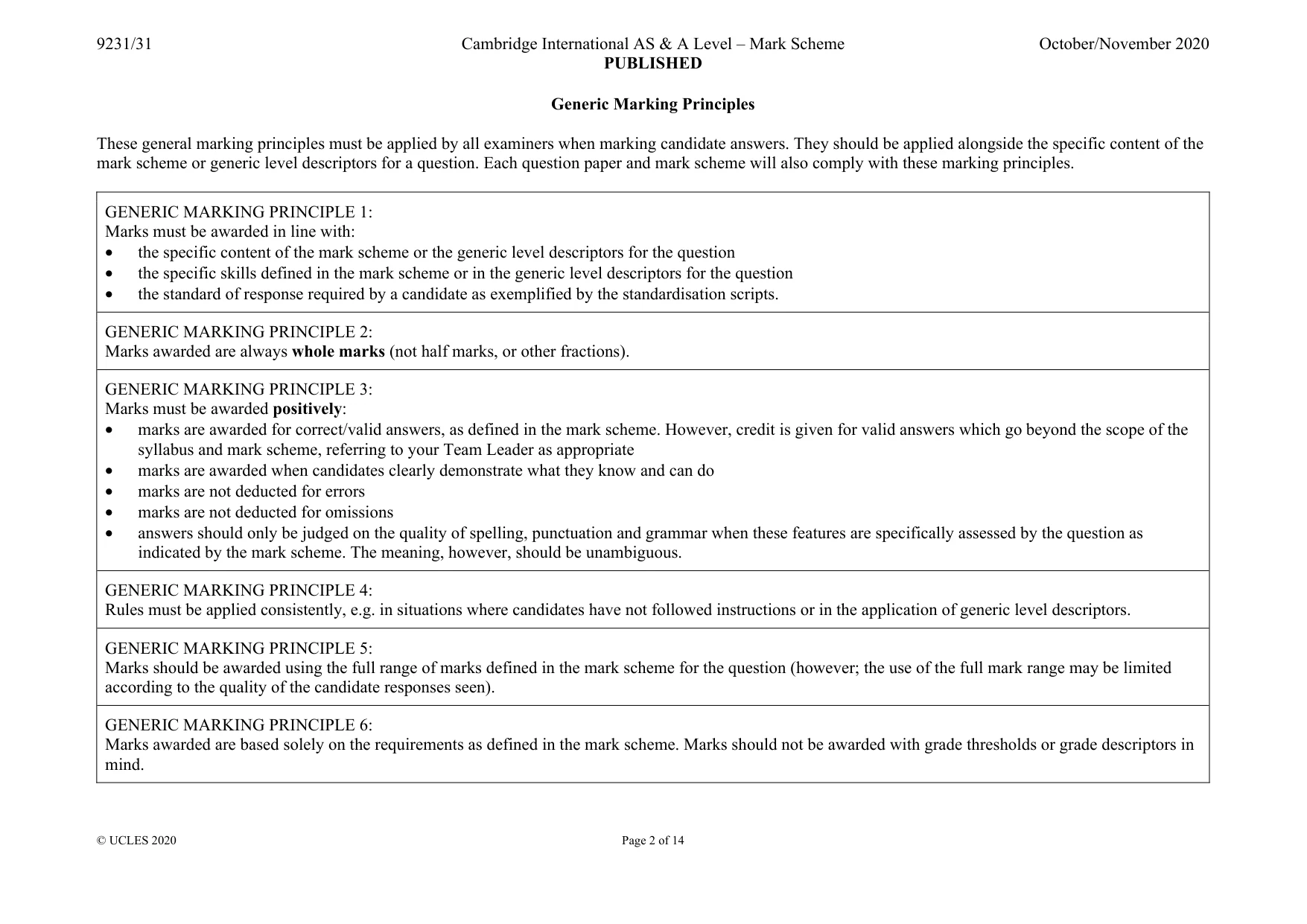 Mark scheme, page 2 of 14