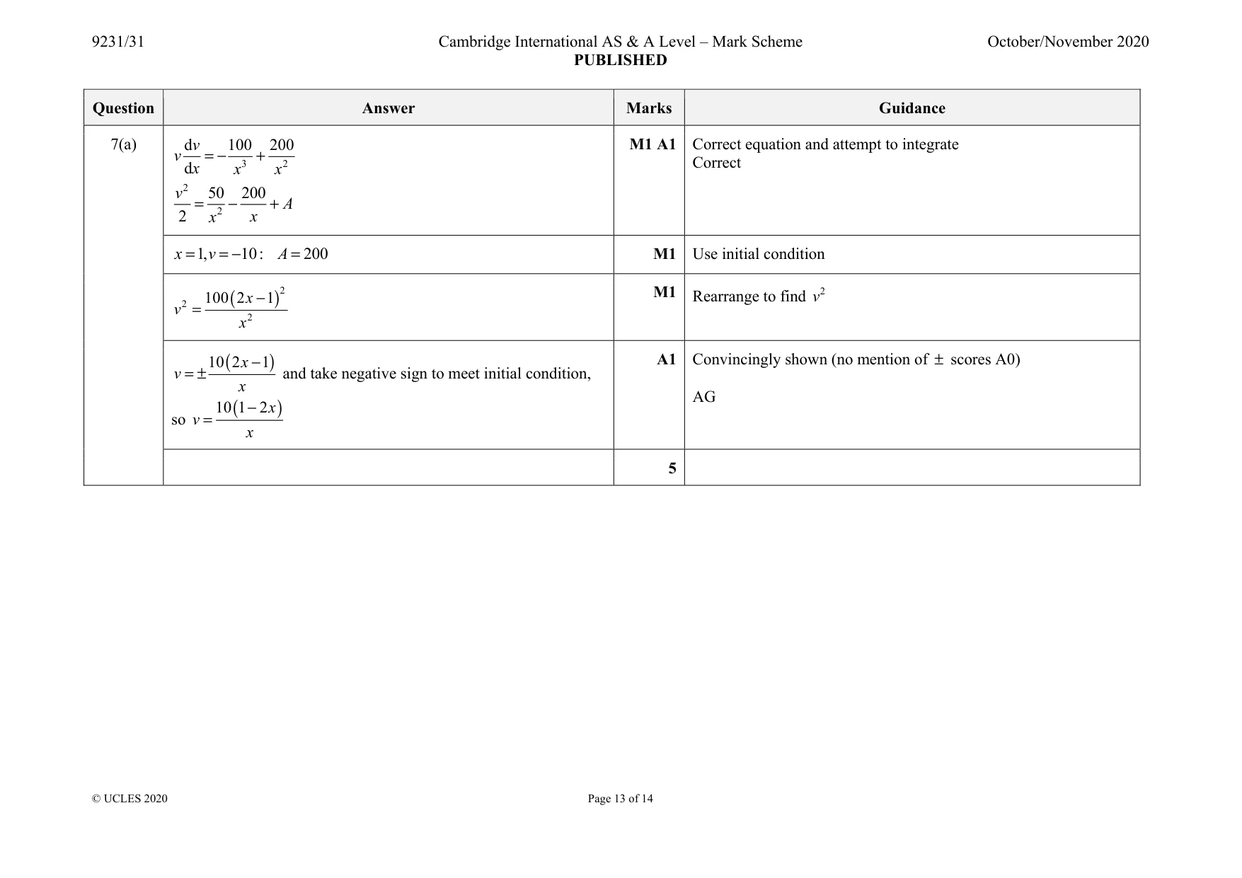 Mark scheme, page 13 of 14