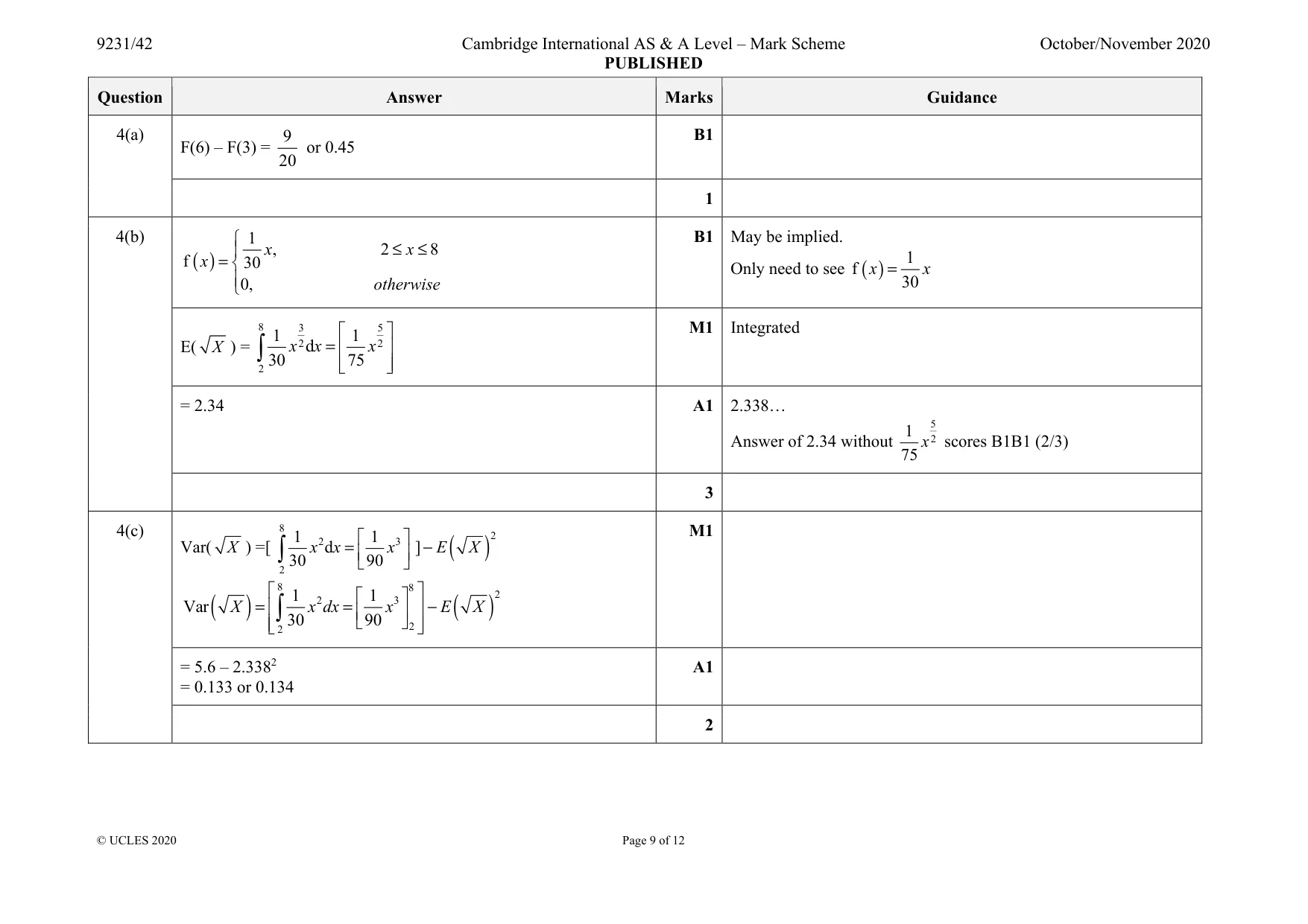 Mark scheme, page 9 of 12