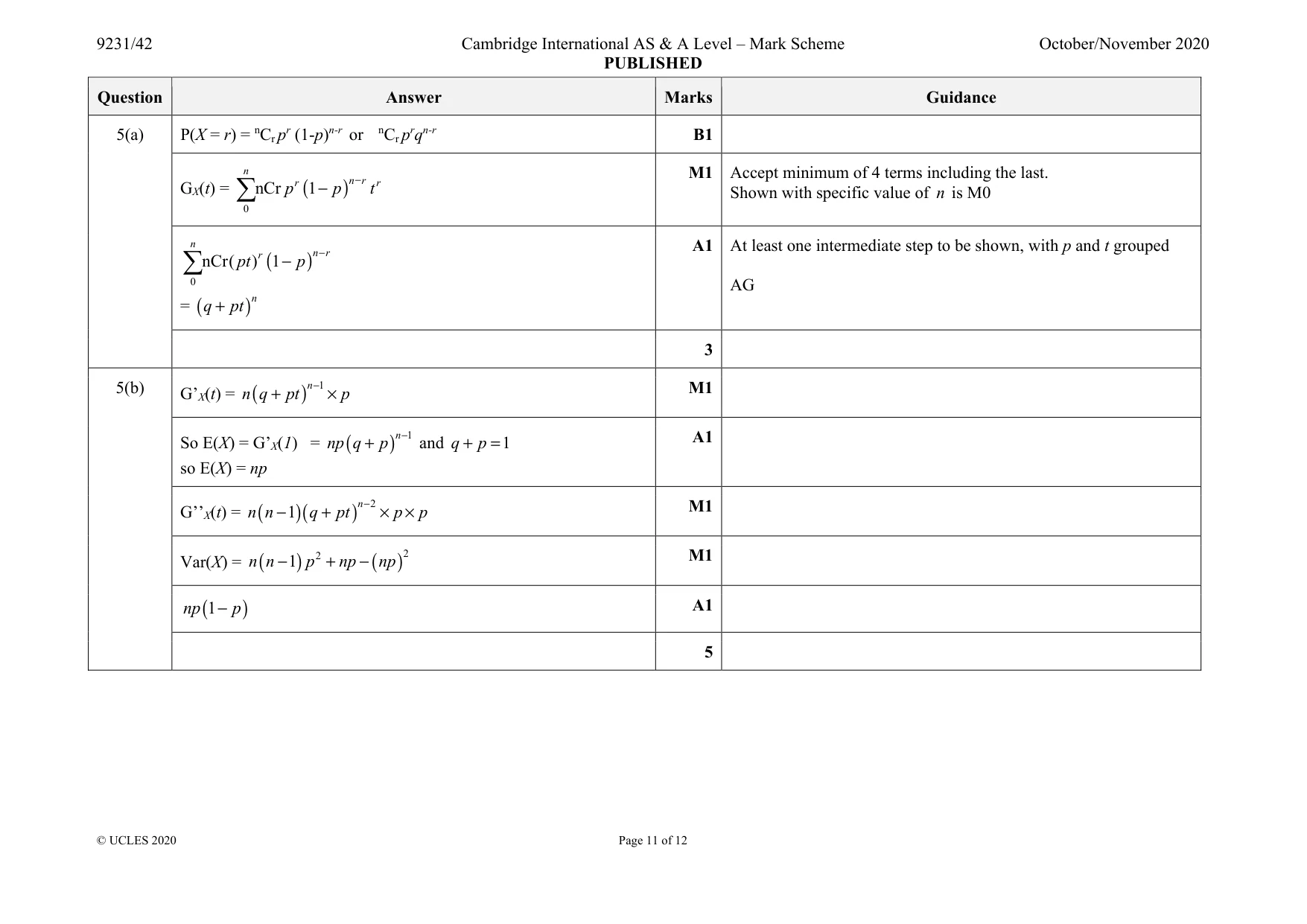 Mark scheme, page 11 of 12