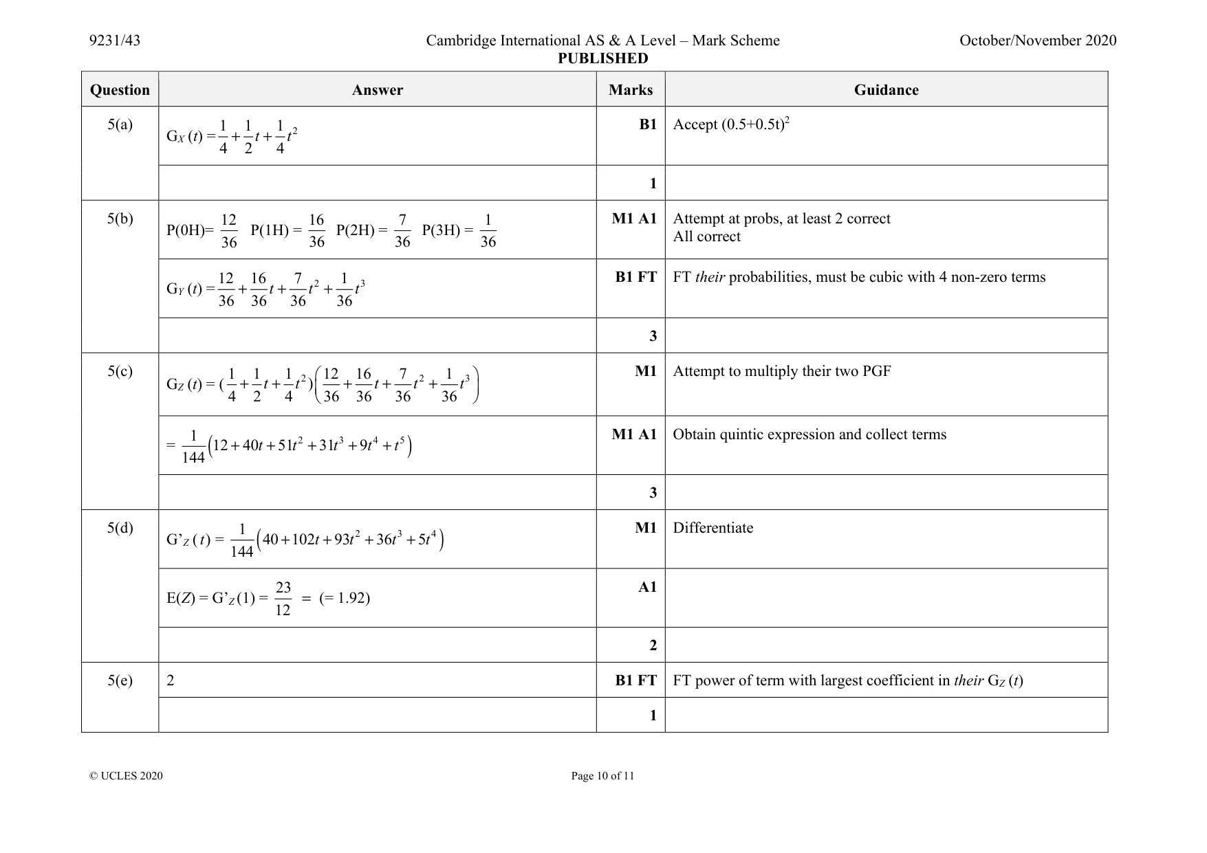 Mark scheme, page 10 of 11