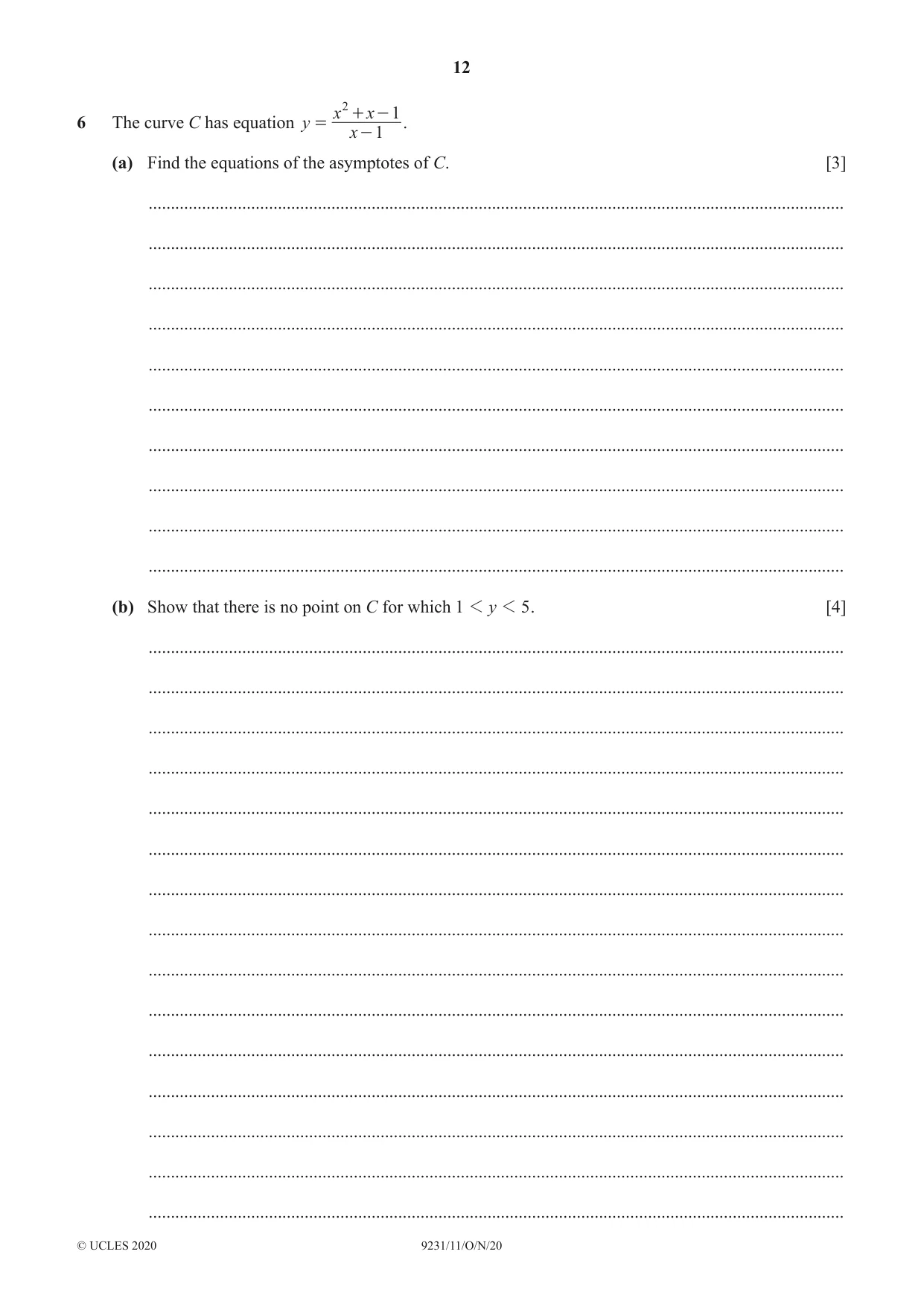 Cambridge A Level Mathematics - Further 9231 2020 Oct/Nov Paper 1 · Variant 1 question paper, page 12 of 20