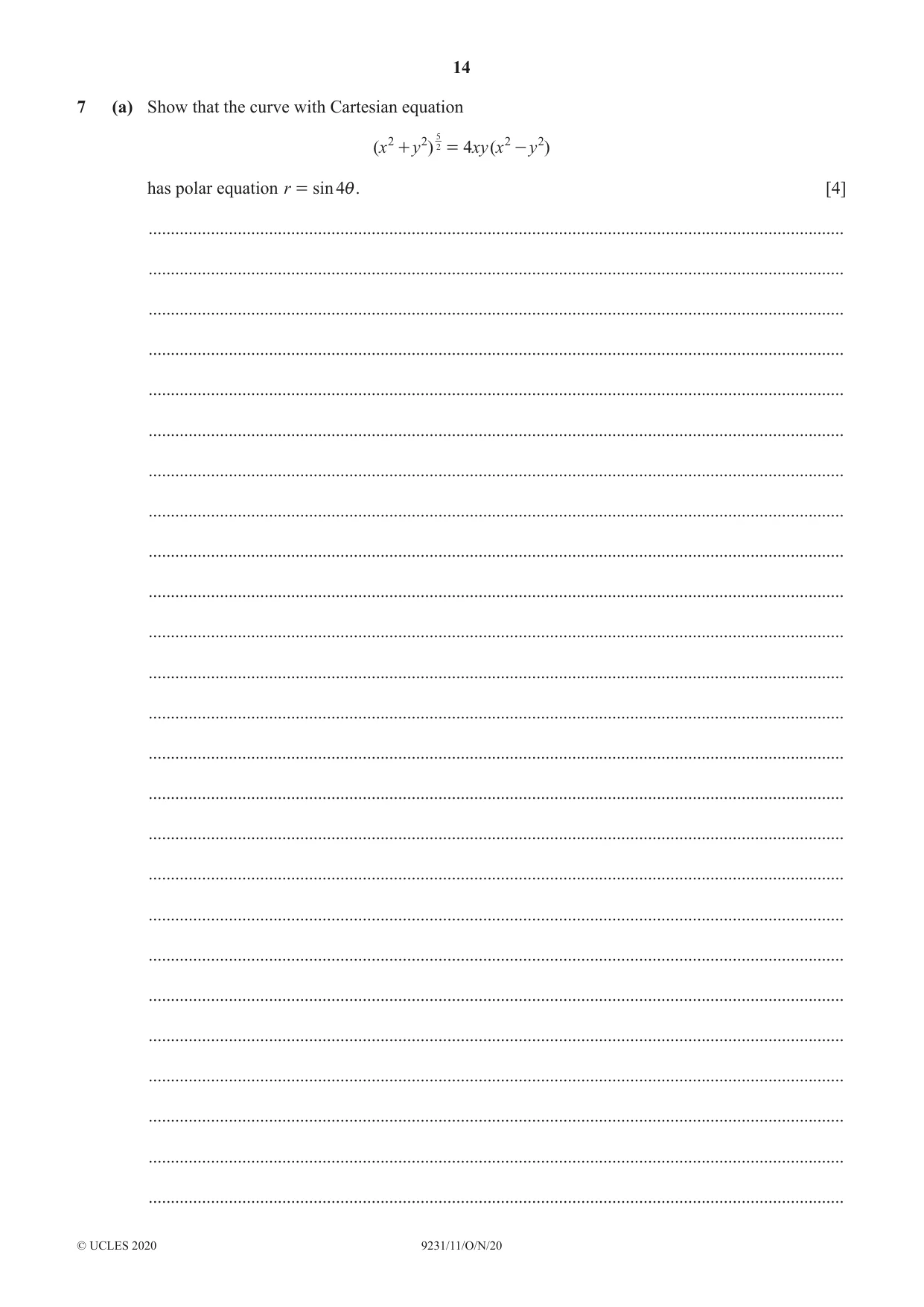 Cambridge A Level Mathematics - Further 9231 2020 Oct/Nov Paper 1 · Variant 1 question paper, page 14 of 20