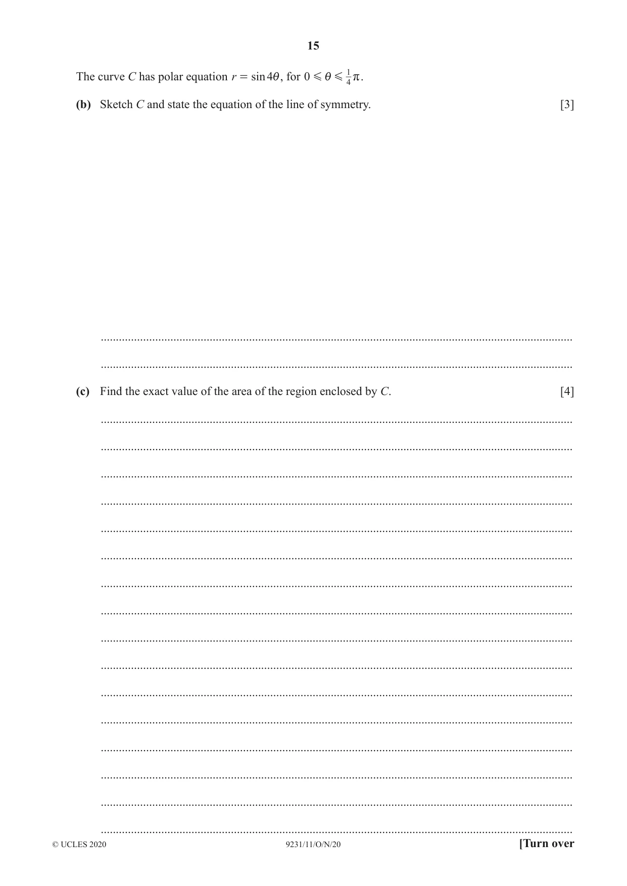 Cambridge A Level Mathematics - Further 9231 2020 Oct/Nov Paper 1 · Variant 1 question paper, page 15 of 20