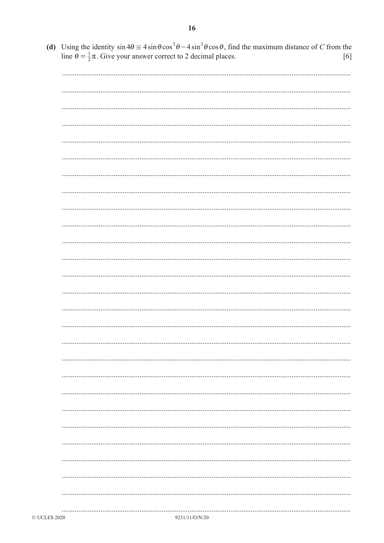 Cambridge A Level Mathematics - Further 9231 2020 Oct/Nov Paper 1 · Variant 1 question paper, page 16 of 20