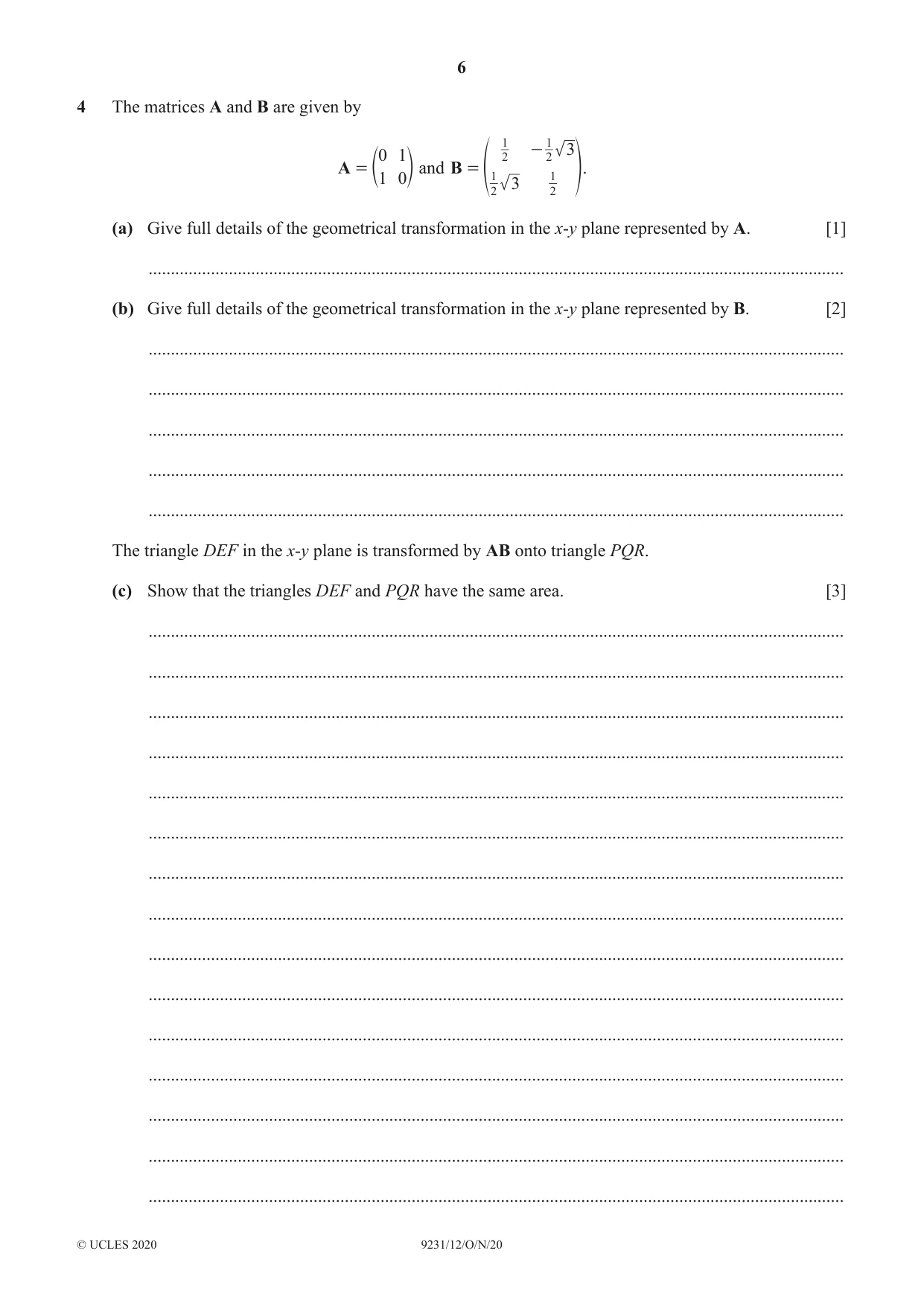 Cambridge A Level Mathematics - Further 9231 2020 Oct/Nov Paper 1 · Variant 2 question paper, page 6 of 16