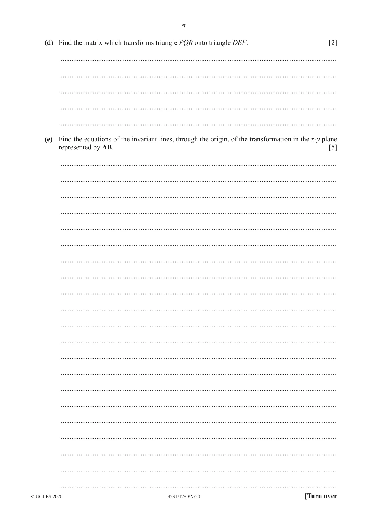 Cambridge A Level Mathematics - Further 9231 2020 Oct/Nov Paper 1 · Variant 2 question paper, page 7 of 16