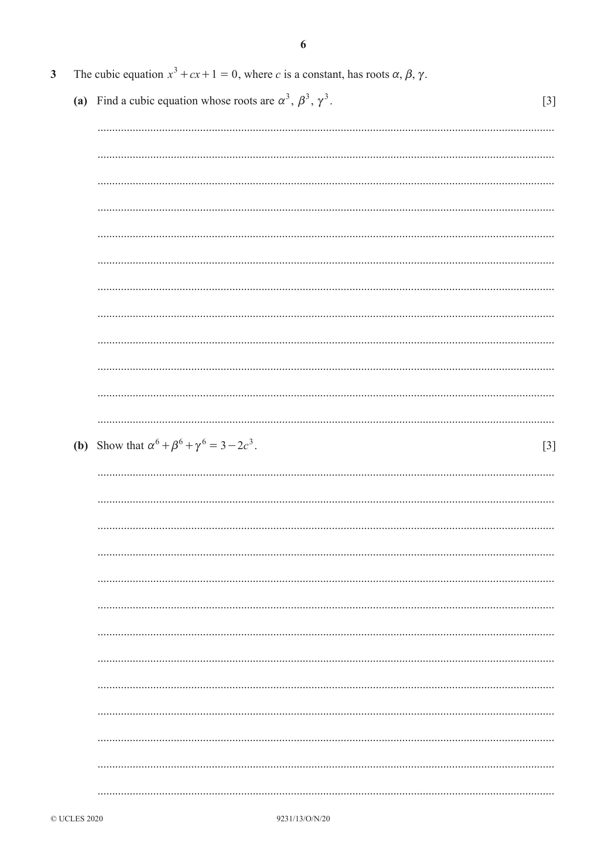 Cambridge A Level Mathematics - Further 9231 2020 Oct/Nov Paper 1 · Variant 3 question paper, page 6 of 20