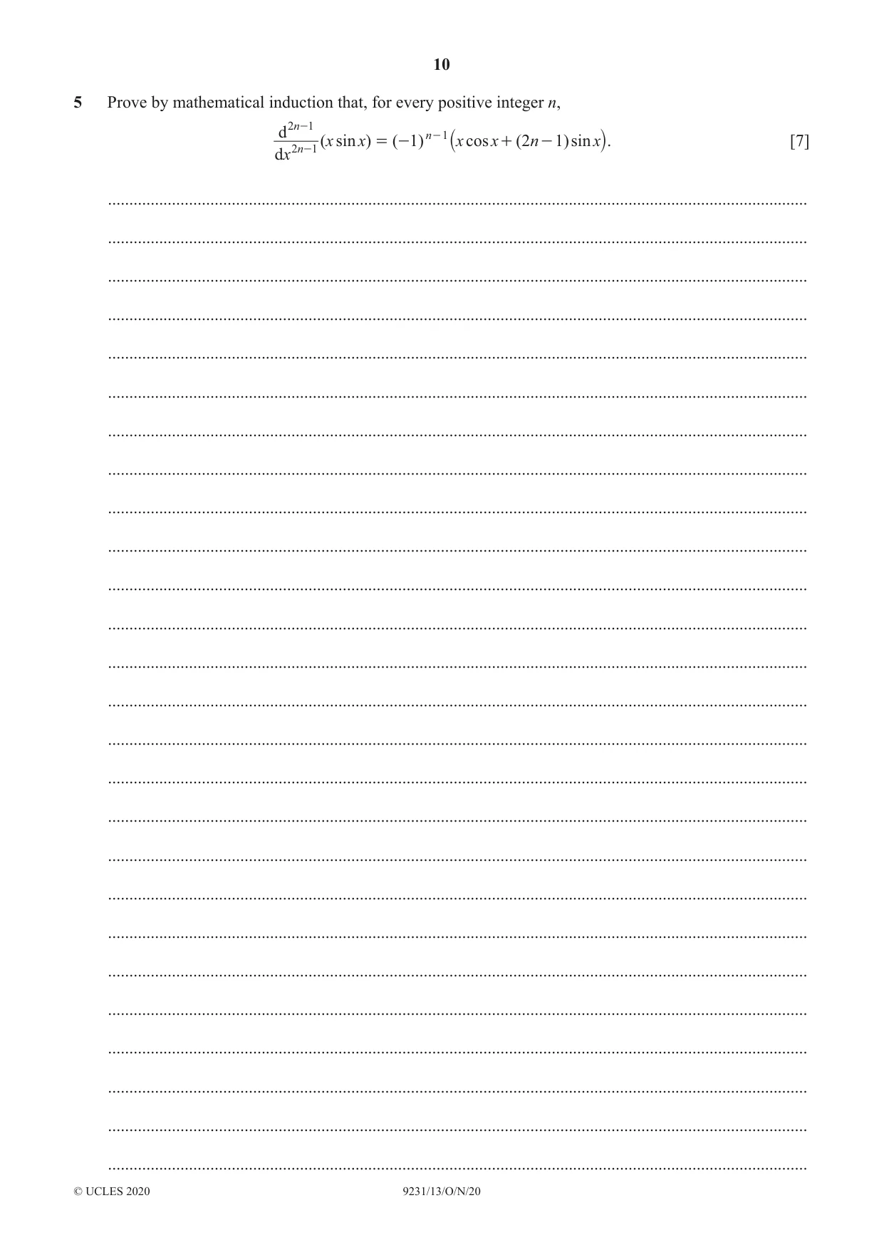 Cambridge A Level Mathematics - Further 9231 2020 Oct/Nov Paper 1 · Variant 3 question paper, page 10 of 20
