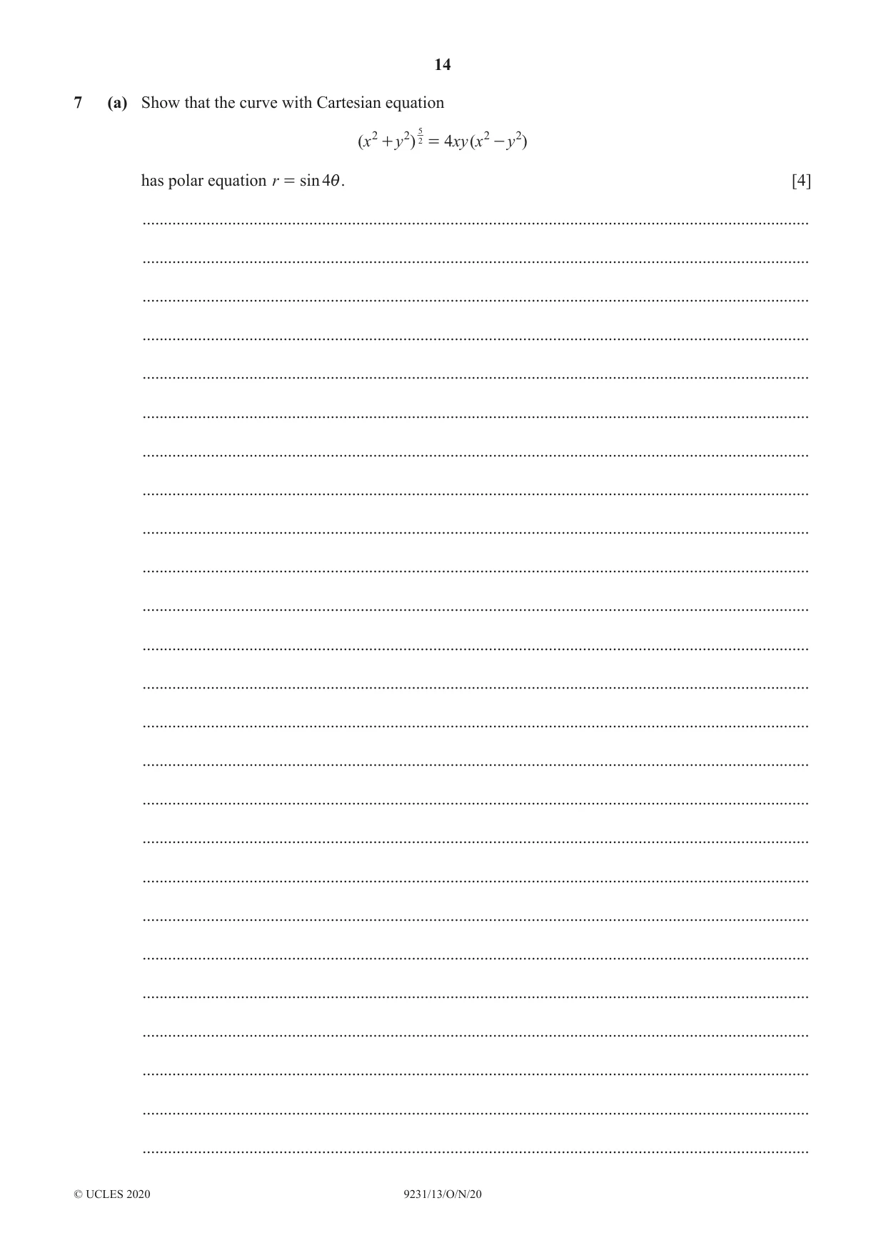 Cambridge A Level Mathematics - Further 9231 2020 Oct/Nov Paper 1 · Variant 3 question paper, page 14 of 20