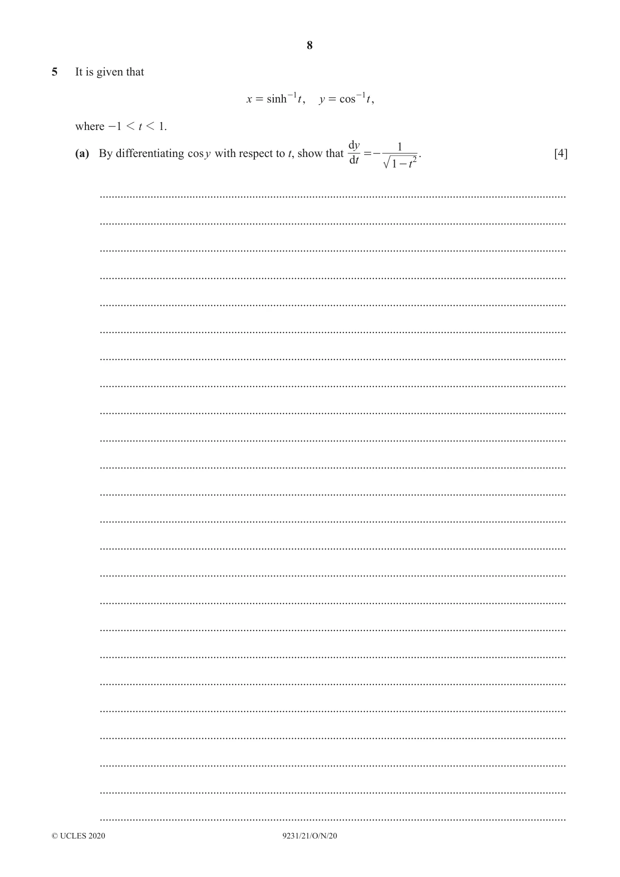 Cambridge A Level Mathematics - Further 9231 2020 Oct/Nov Paper 2 · Variant 1 question paper, page 8 of 16