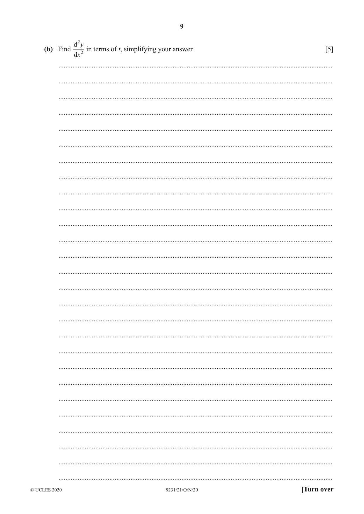 Cambridge A Level Mathematics - Further 9231 2020 Oct/Nov Paper 2 · Variant 1 question paper, page 9 of 16