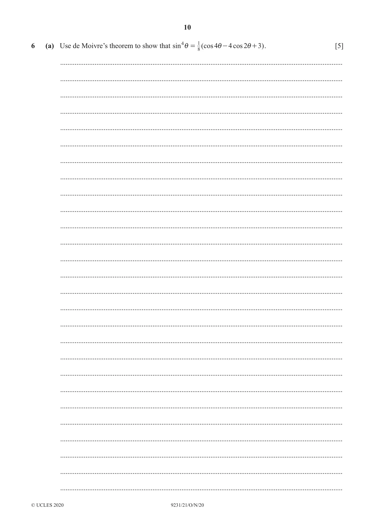 Cambridge A Level Mathematics - Further 9231 2020 Oct/Nov Paper 2 · Variant 1 question paper, page 10 of 16