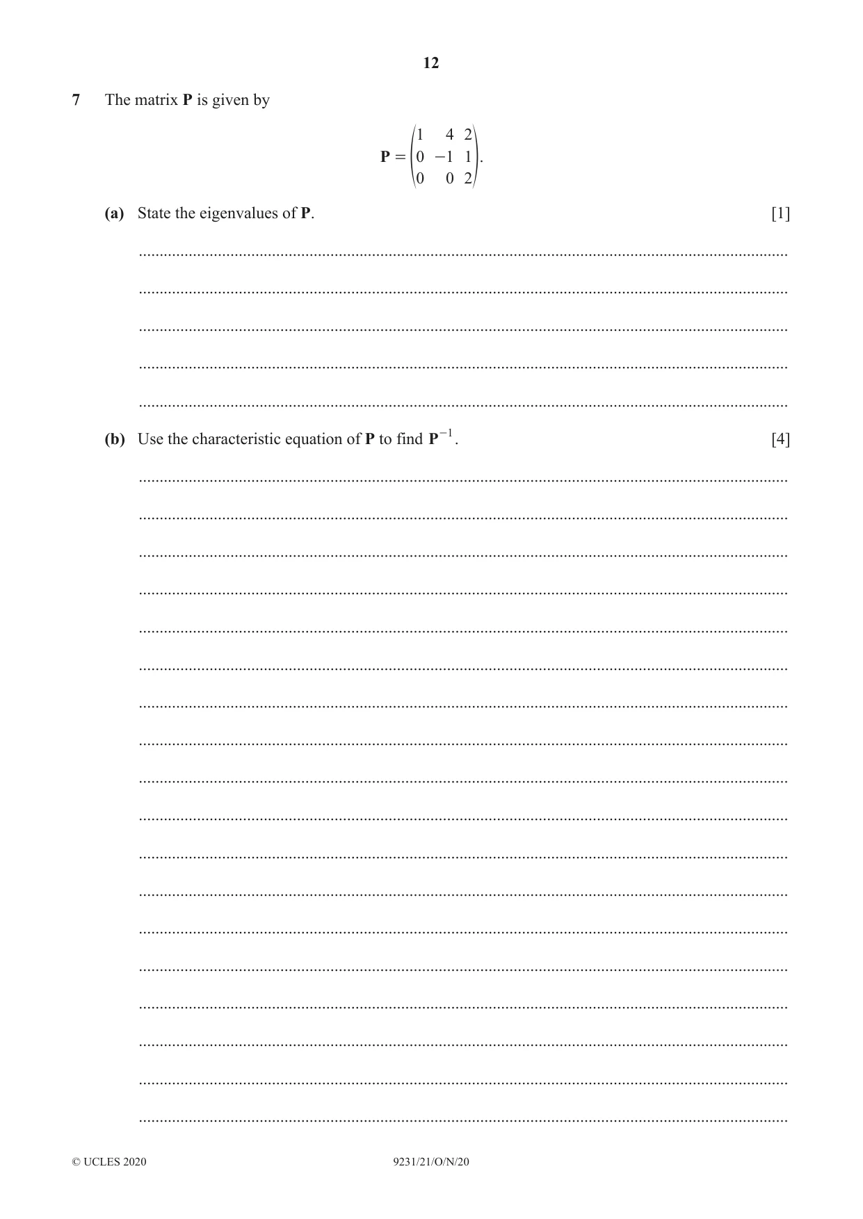 Cambridge A Level Mathematics - Further 9231 2020 Oct/Nov Paper 2 · Variant 1 question paper, page 12 of 16