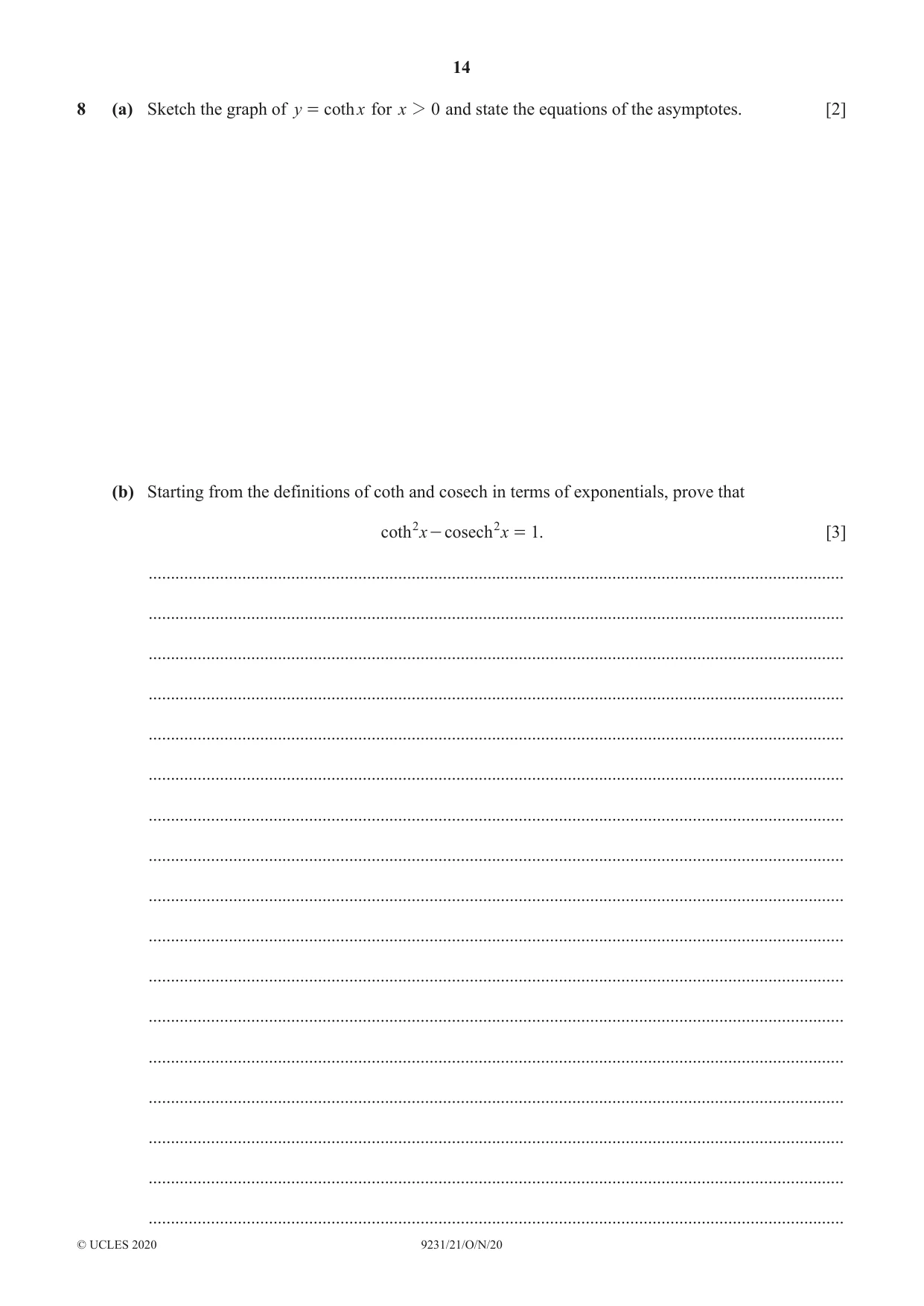 Cambridge A Level Mathematics - Further 9231 2020 Oct/Nov Paper 2 · Variant 1 question paper, page 14 of 16