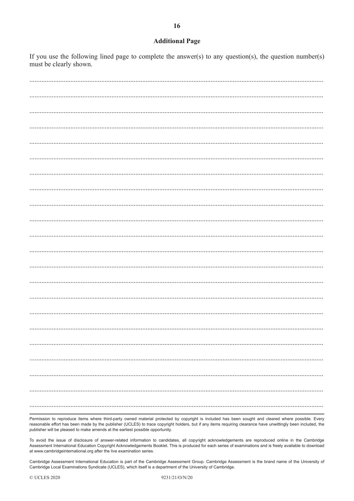 Cambridge A Level Mathematics - Further 9231 2020 Oct/Nov Paper 2 · Variant 1 question paper, page 16 of 16