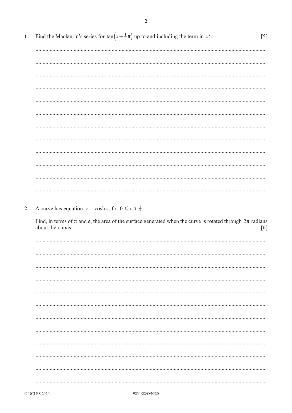 Cambridge A Level Mathematics - Further 9231 2020 Oct/Nov Paper 2 · Variant 2 question paper, page 2 of 16