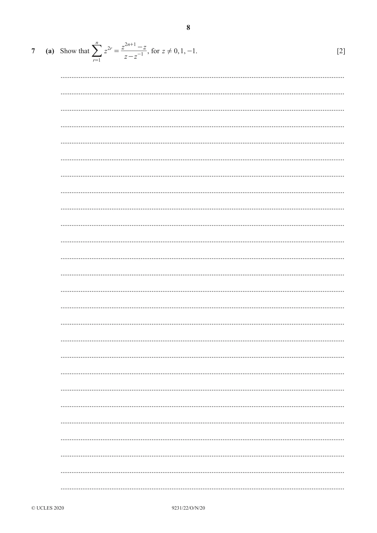 Cambridge A Level Mathematics - Further 9231 2020 Oct/Nov Paper 2 · Variant 2 question paper, page 8 of 16