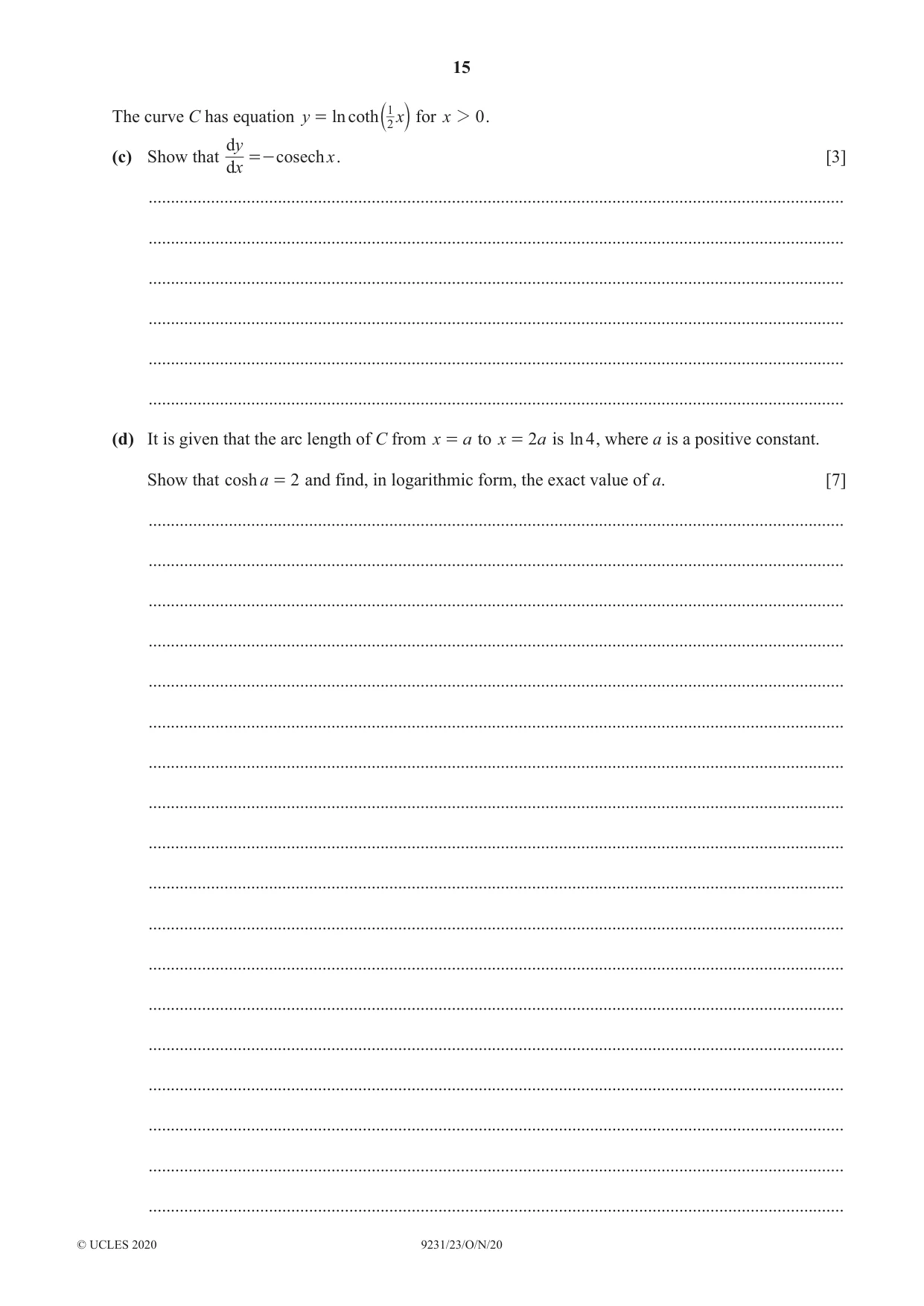 Cambridge A Level Mathematics - Further 9231 2020 Oct/Nov Paper 2 · Variant 3 question paper, page 15 of 16