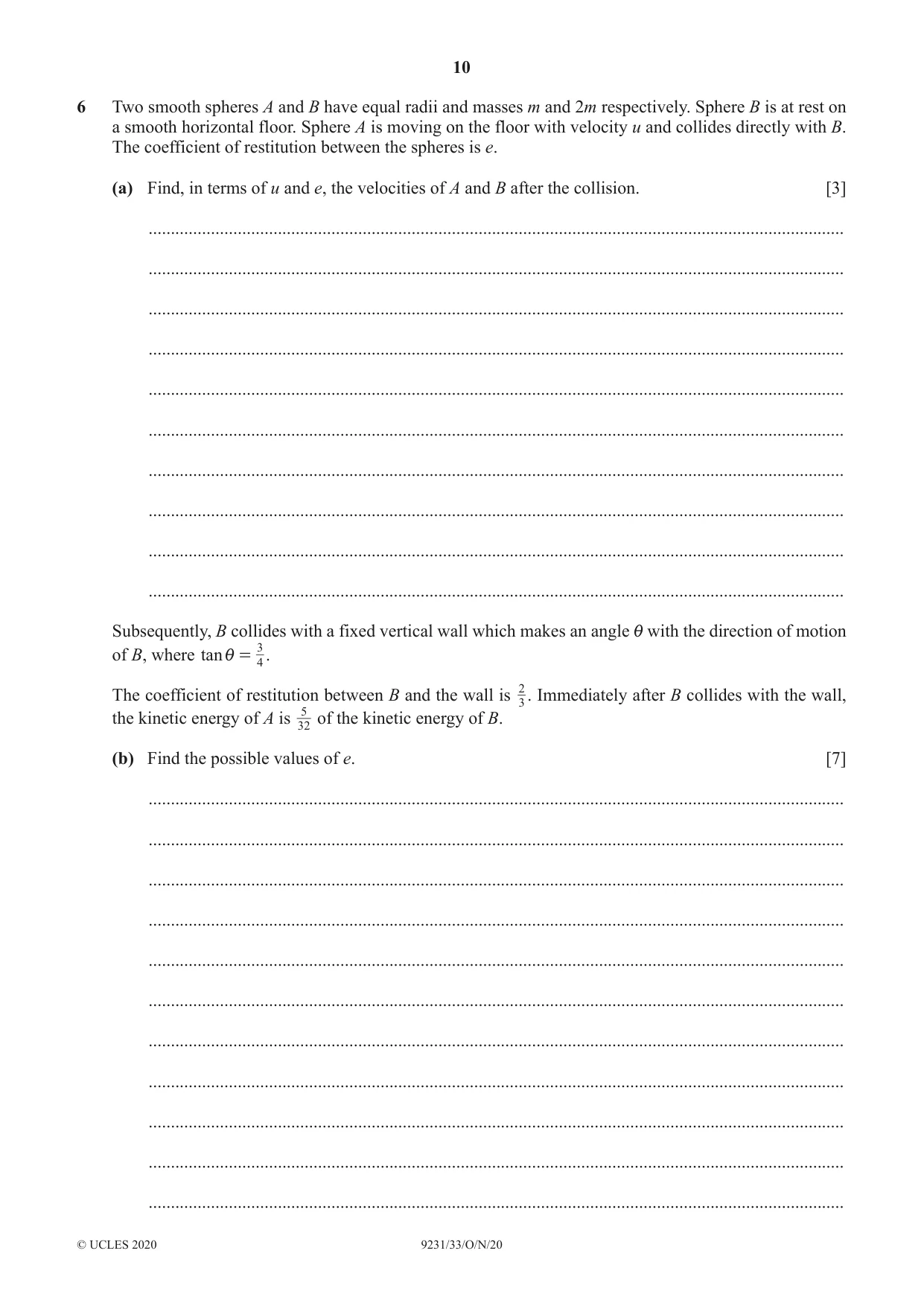 Cambridge A Level Mathematics - Further 9231 2020 Oct/Nov Paper 3 · Variant 3 question paper, page 10 of 16