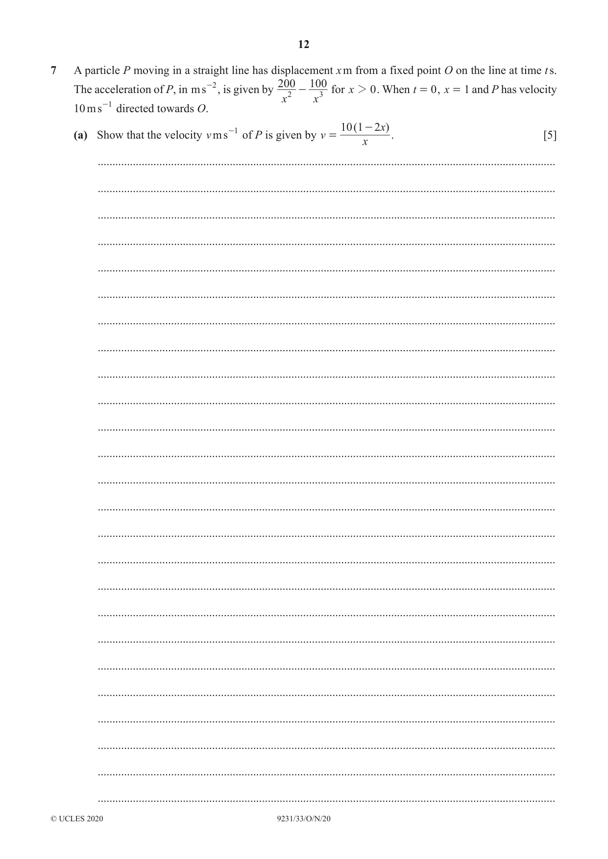 Cambridge A Level Mathematics - Further 9231 2020 Oct/Nov Paper 3 · Variant 3 question paper, page 12 of 16