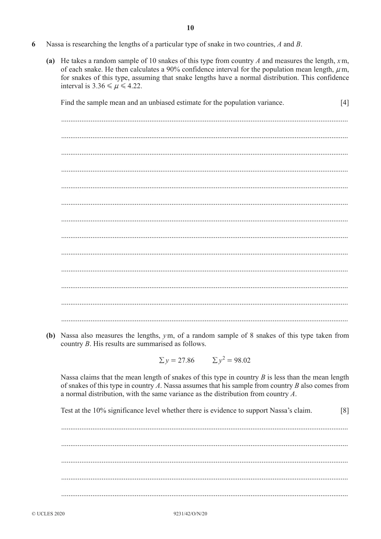 Cambridge A Level Mathematics - Further 9231 2020 Oct/Nov Paper 4 · Variant 2 question paper, page 10 of 12