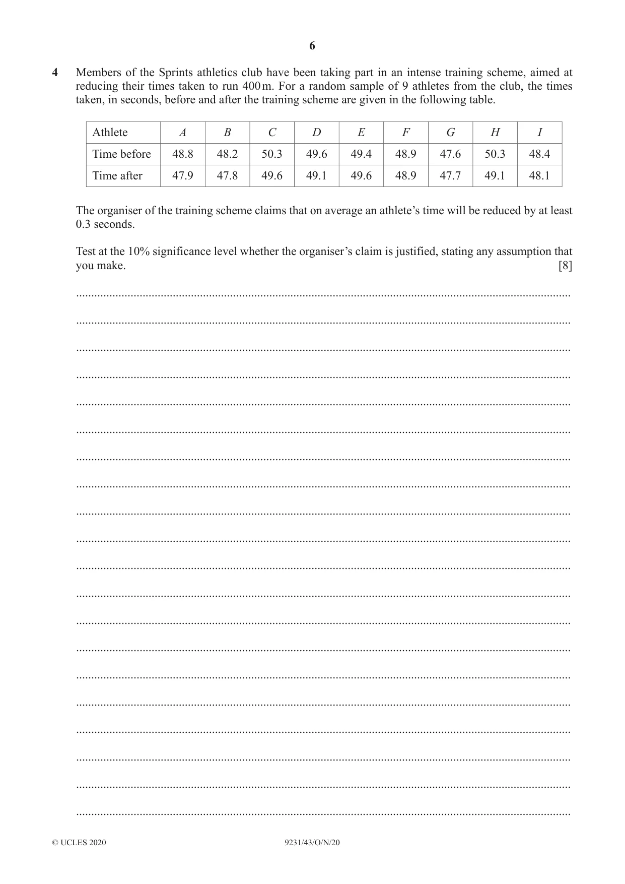 Cambridge A Level Mathematics - Further 9231 2020 Oct/Nov Paper 4 · Variant 3 question paper, page 6 of 12