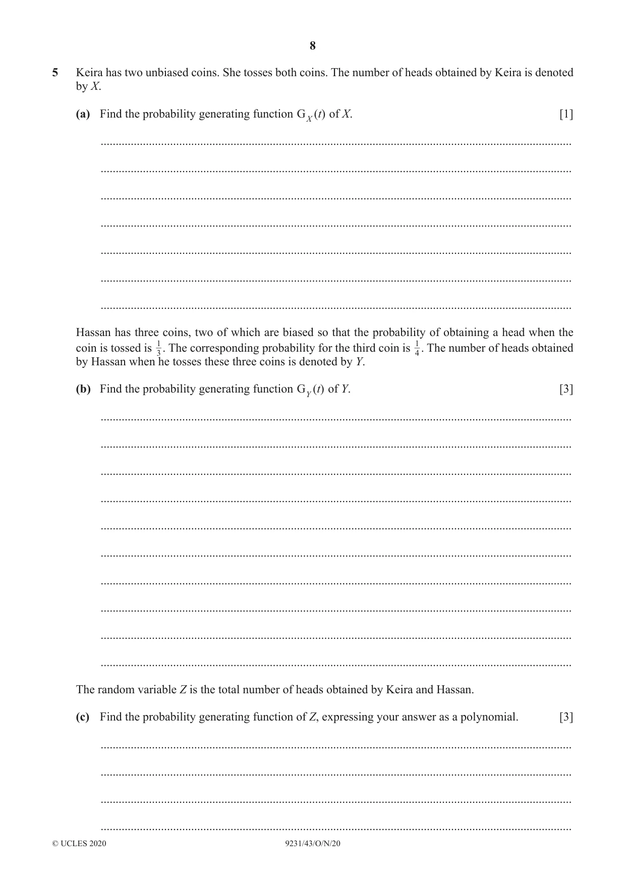 Cambridge A Level Mathematics - Further 9231 2020 Oct/Nov Paper 4 · Variant 3 question paper, page 8 of 12