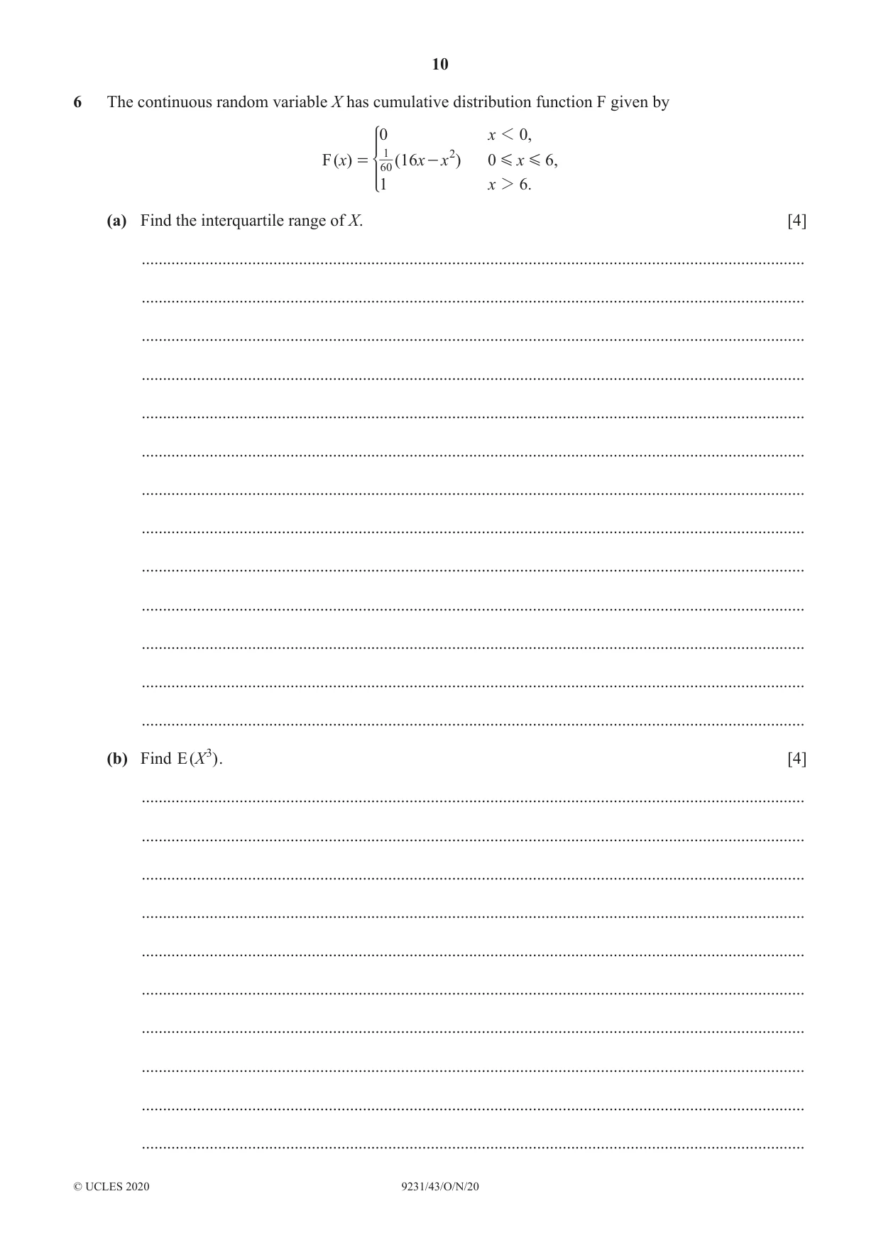 Cambridge A Level Mathematics - Further 9231 2020 Oct/Nov Paper 4 · Variant 3 question paper, page 10 of 12