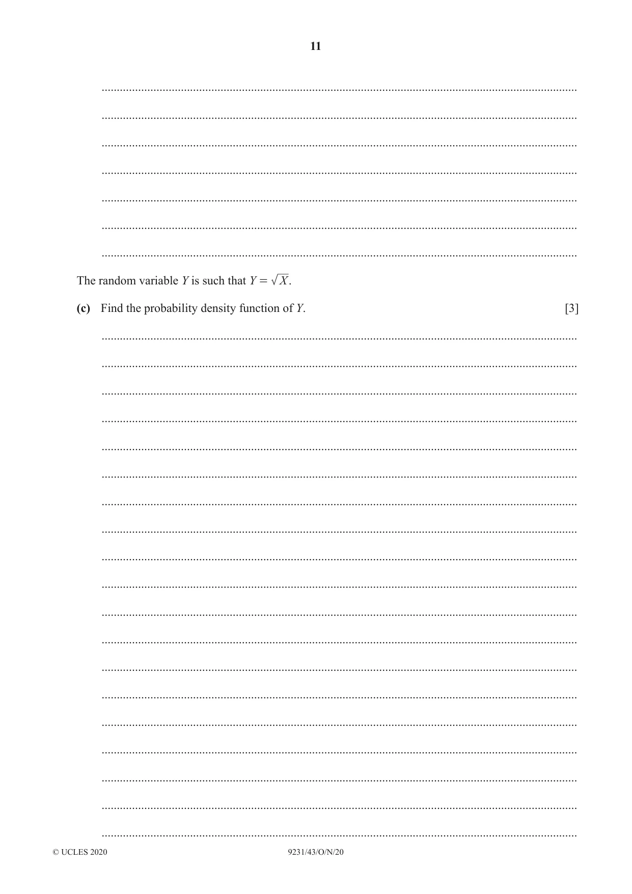 Cambridge A Level Mathematics - Further 9231 2020 Oct/Nov Paper 4 · Variant 3 question paper, page 11 of 12