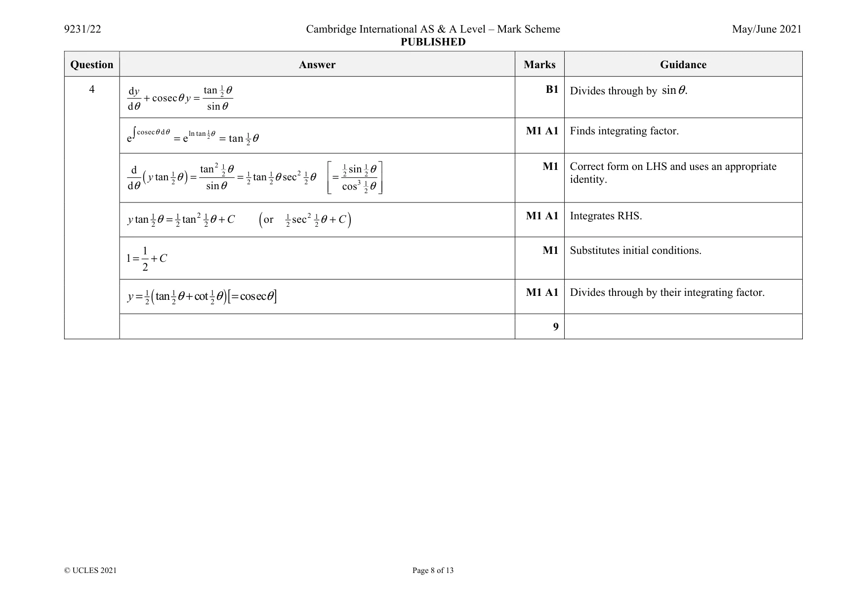 Mark scheme, page 8 of 13