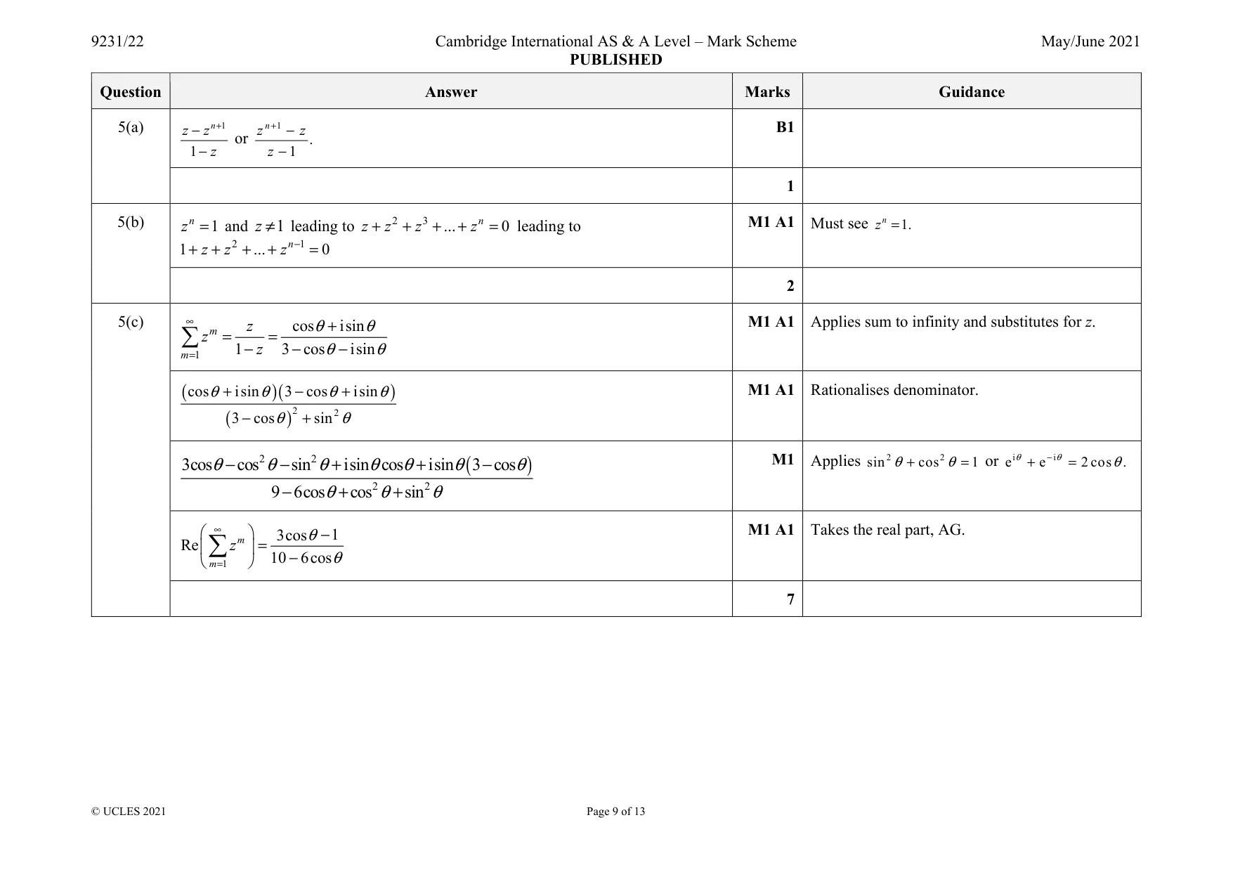 Mark scheme, page 9 of 13