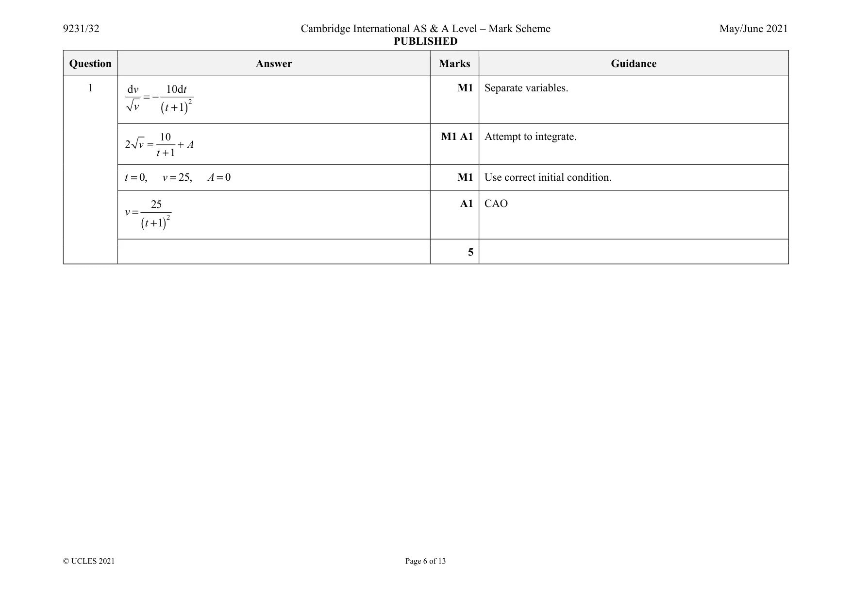 Mark scheme, page 6 of 13