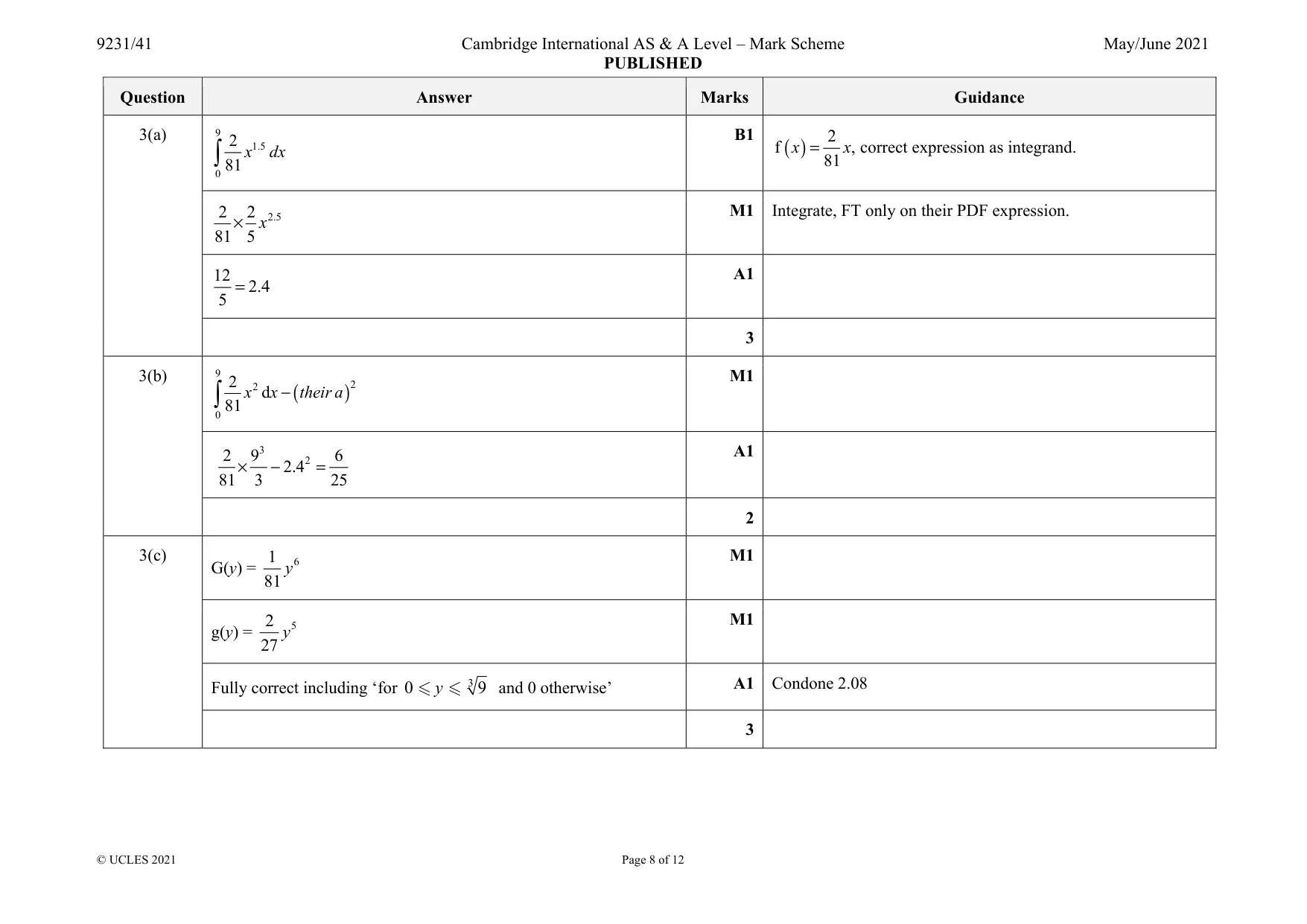 Mark scheme, page 8 of 12