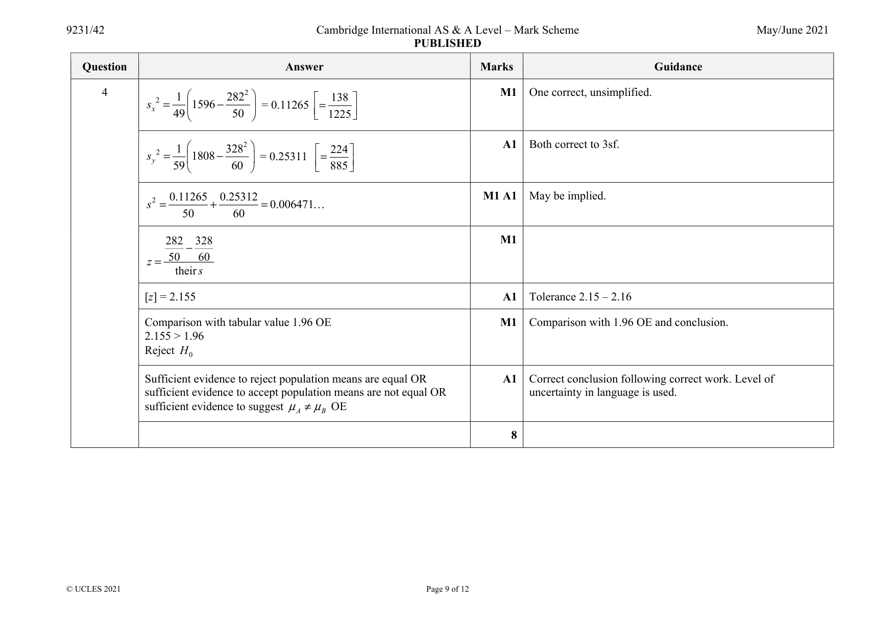 Mark scheme, page 9 of 12