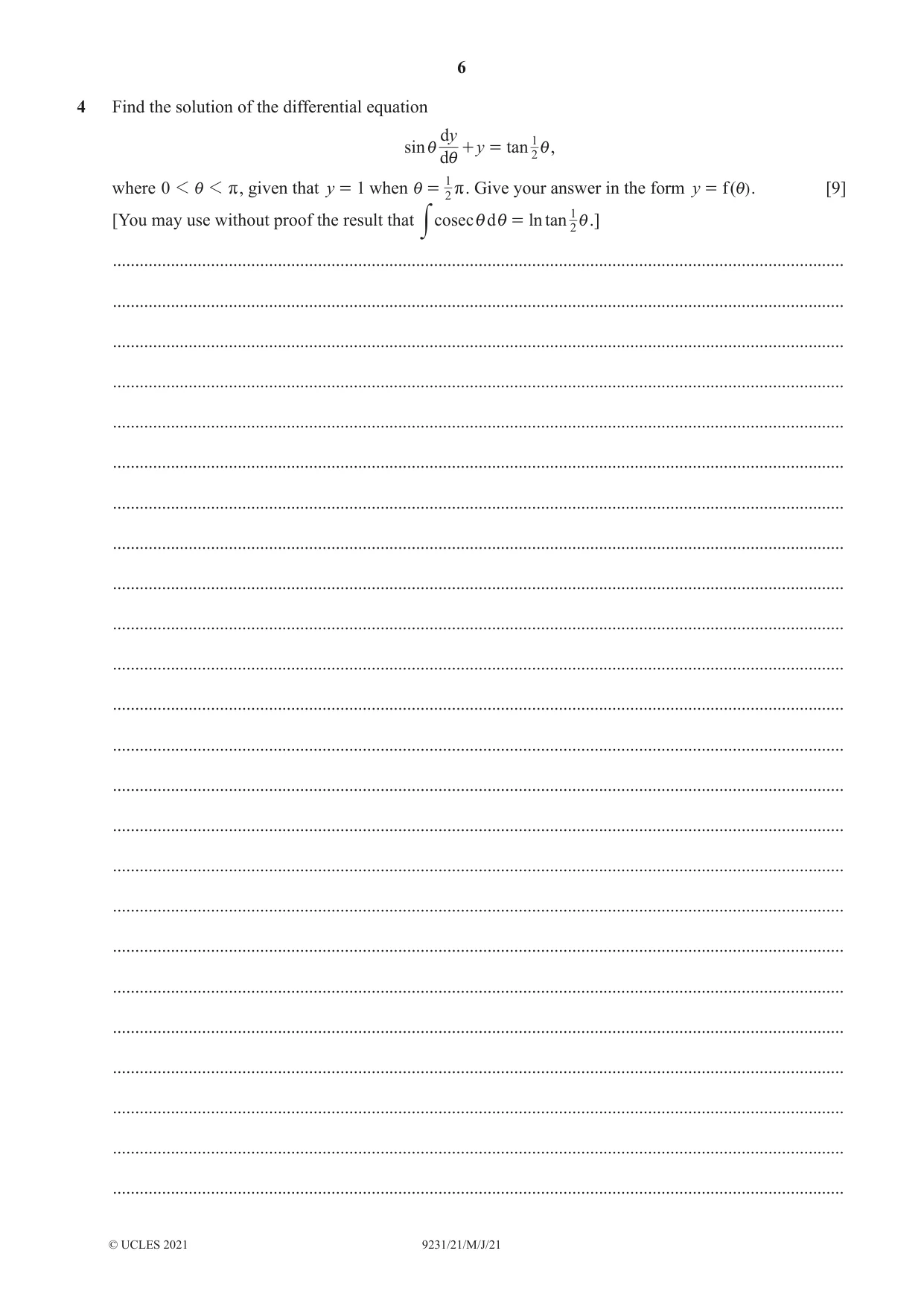 Cambridge A Level Mathematics - Further 9231 2021 May/June Paper 2 · Variant 1 question paper, page 6 of 16