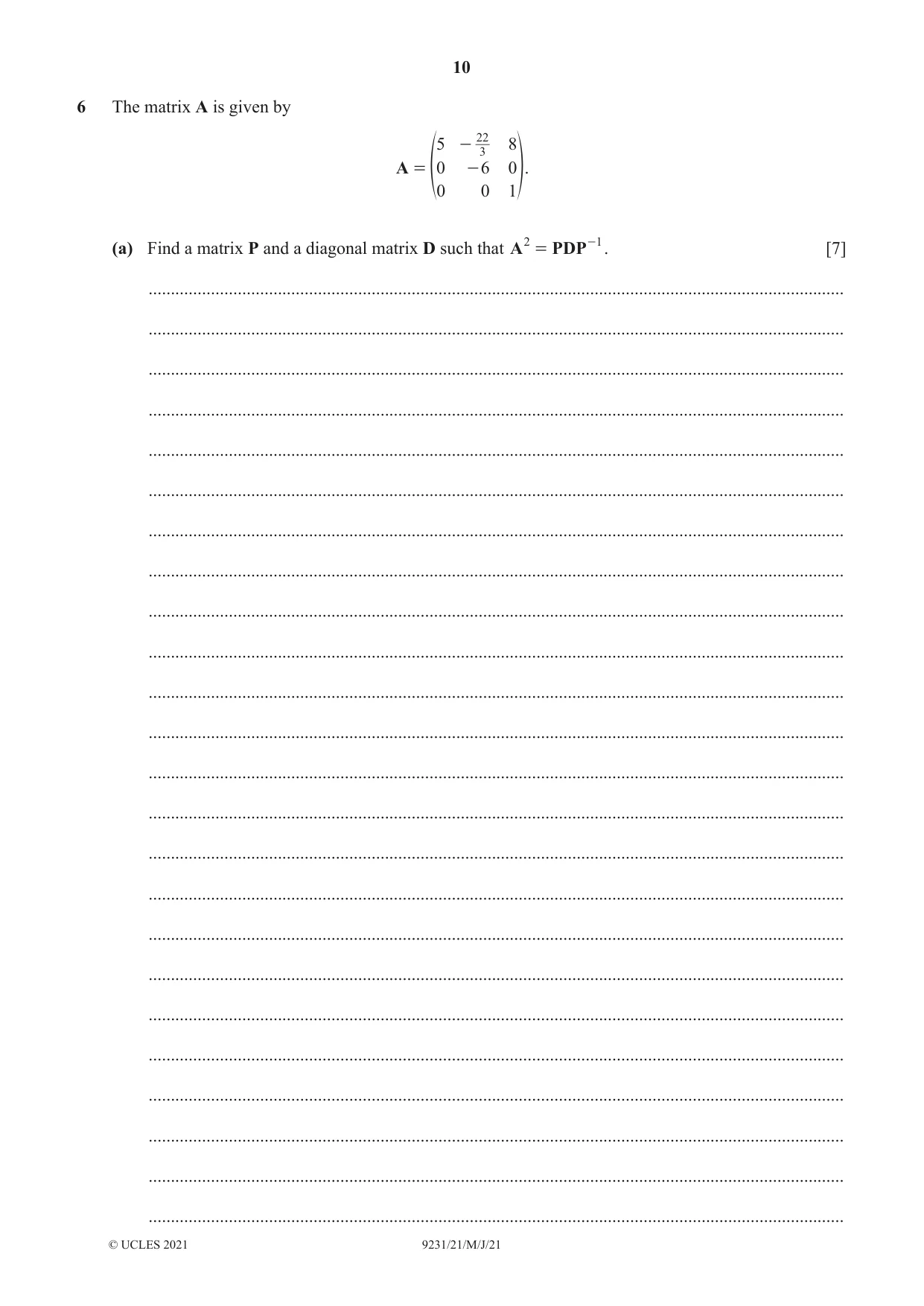 Cambridge A Level Mathematics - Further 9231 2021 May/June Paper 2 · Variant 1 question paper, page 10 of 16