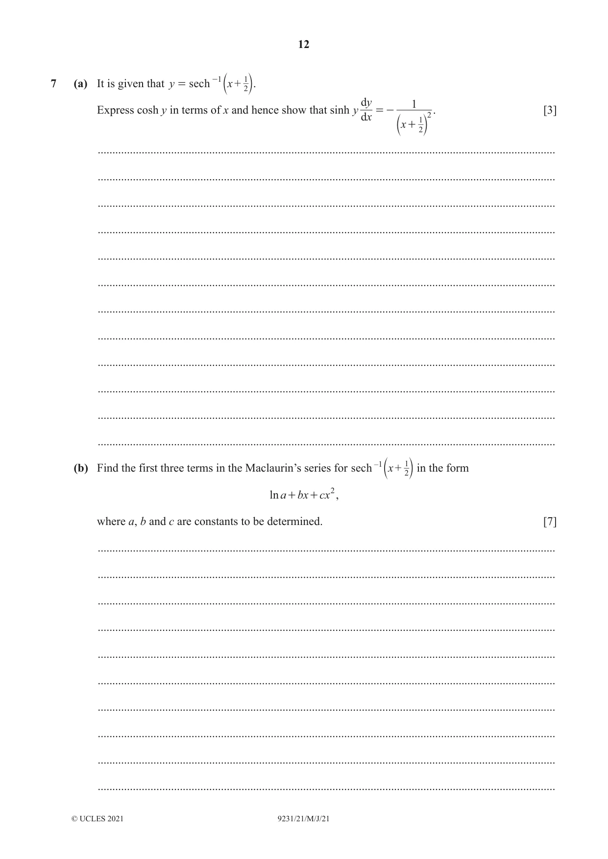 Cambridge A Level Mathematics - Further 9231 2021 May/June Paper 2 · Variant 1 question paper, page 12 of 16