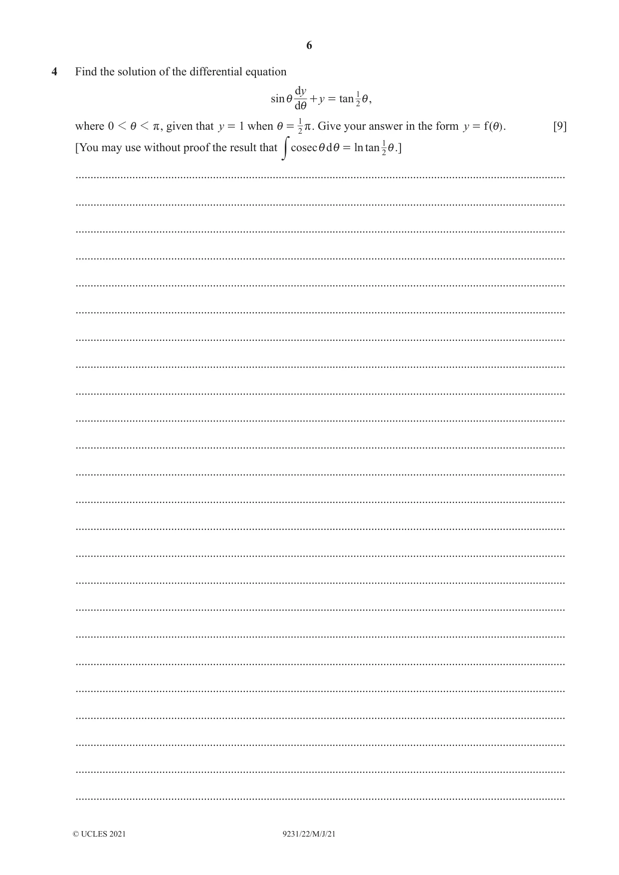Cambridge A Level Mathematics - Further 9231 2021 May/June Paper 2 · Variant 2 question paper, page 6 of 16