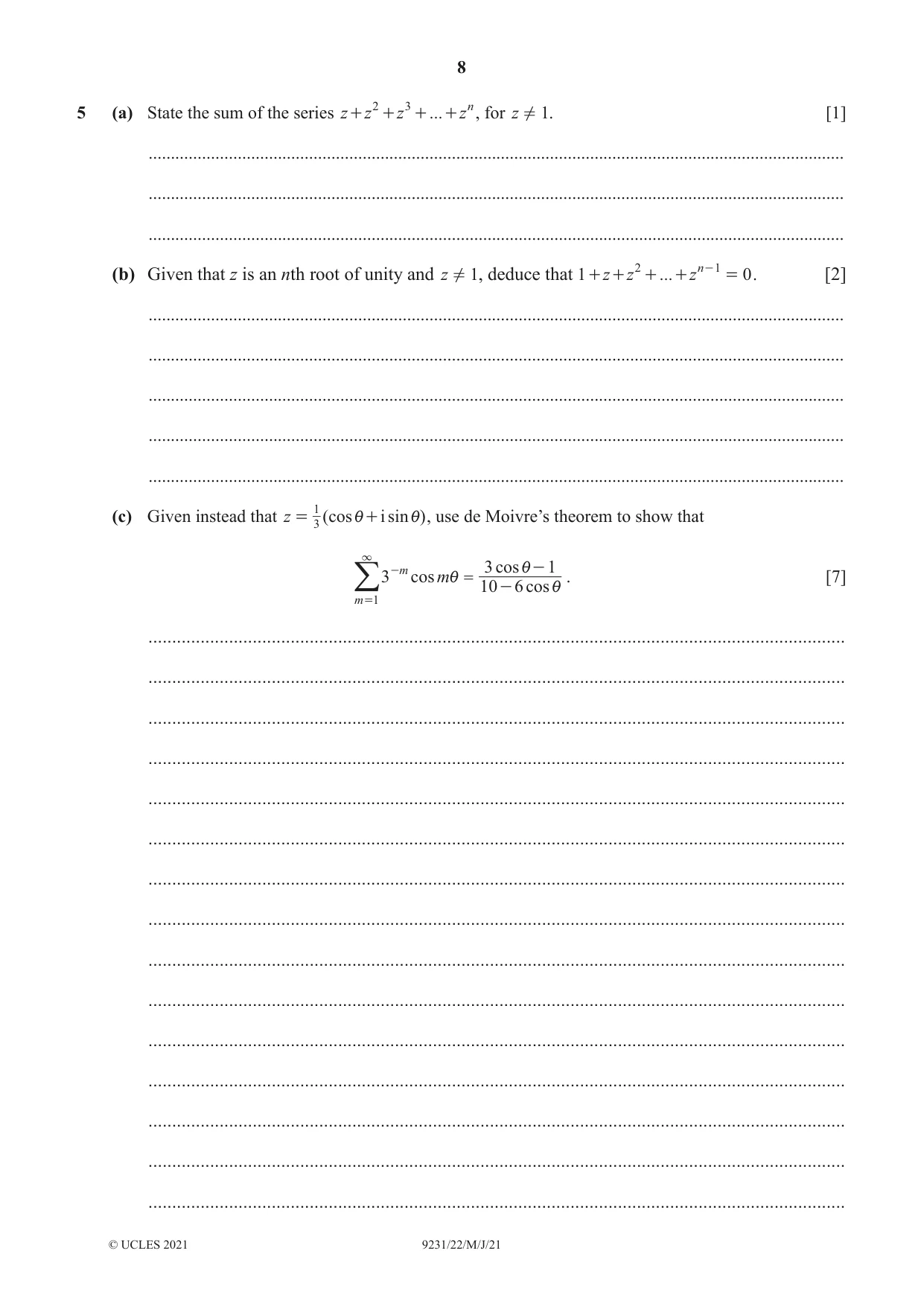 Cambridge A Level Mathematics - Further 9231 2021 May/June Paper 2 · Variant 2 question paper, page 8 of 16